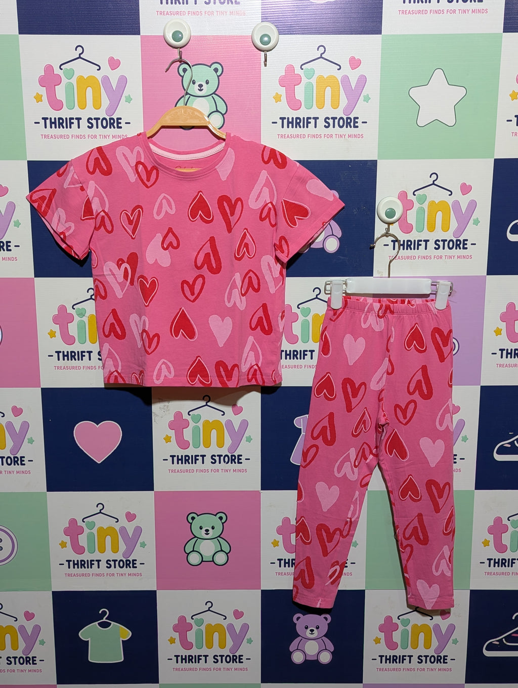 Matalan Girls Pink "Self Love" Heart Print Lounge Set - Size 6 Years AB1