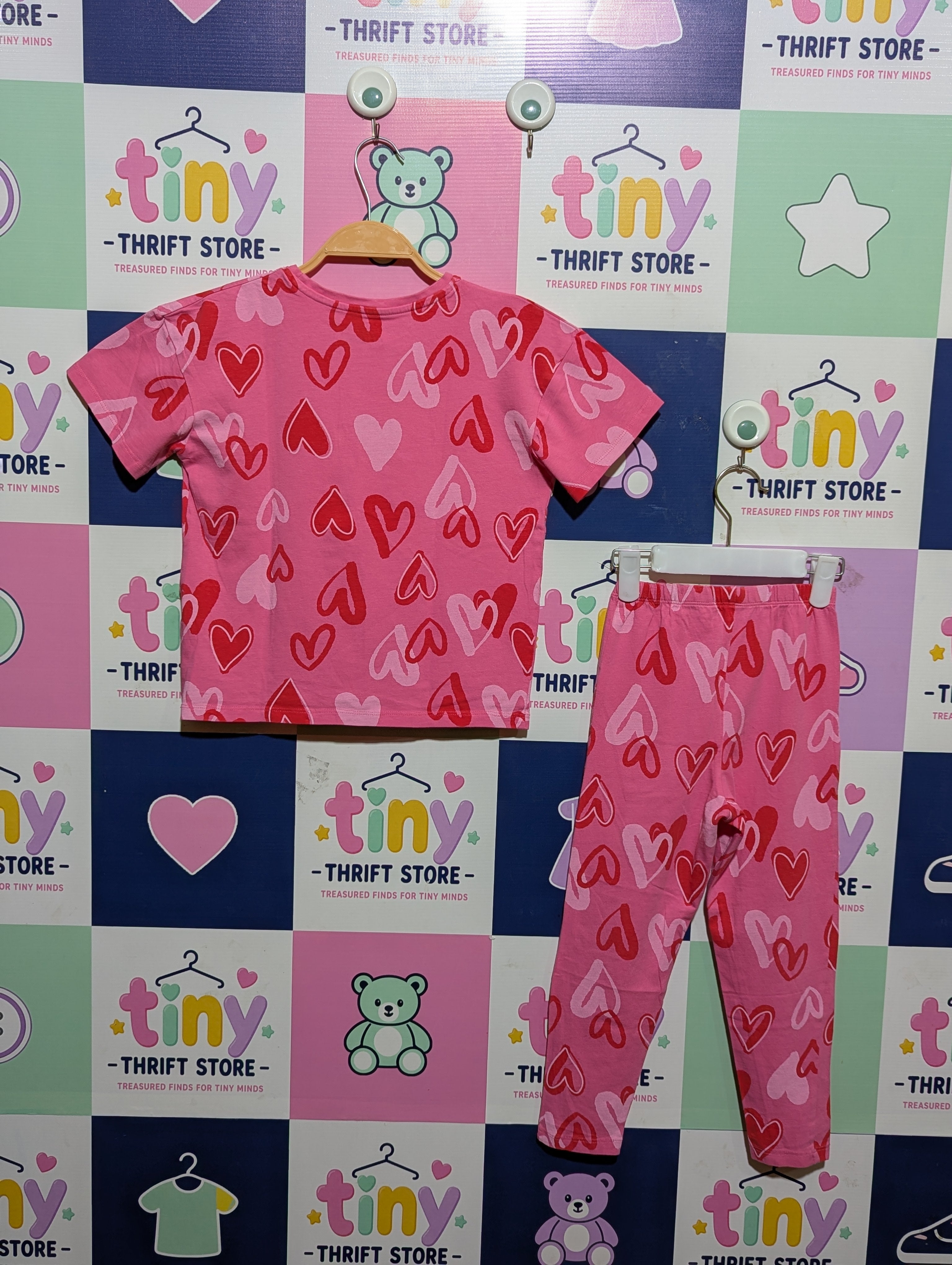Matalan Girls Pink "Self Love" Heart Print Lounge Set - Size 6 Years AB1