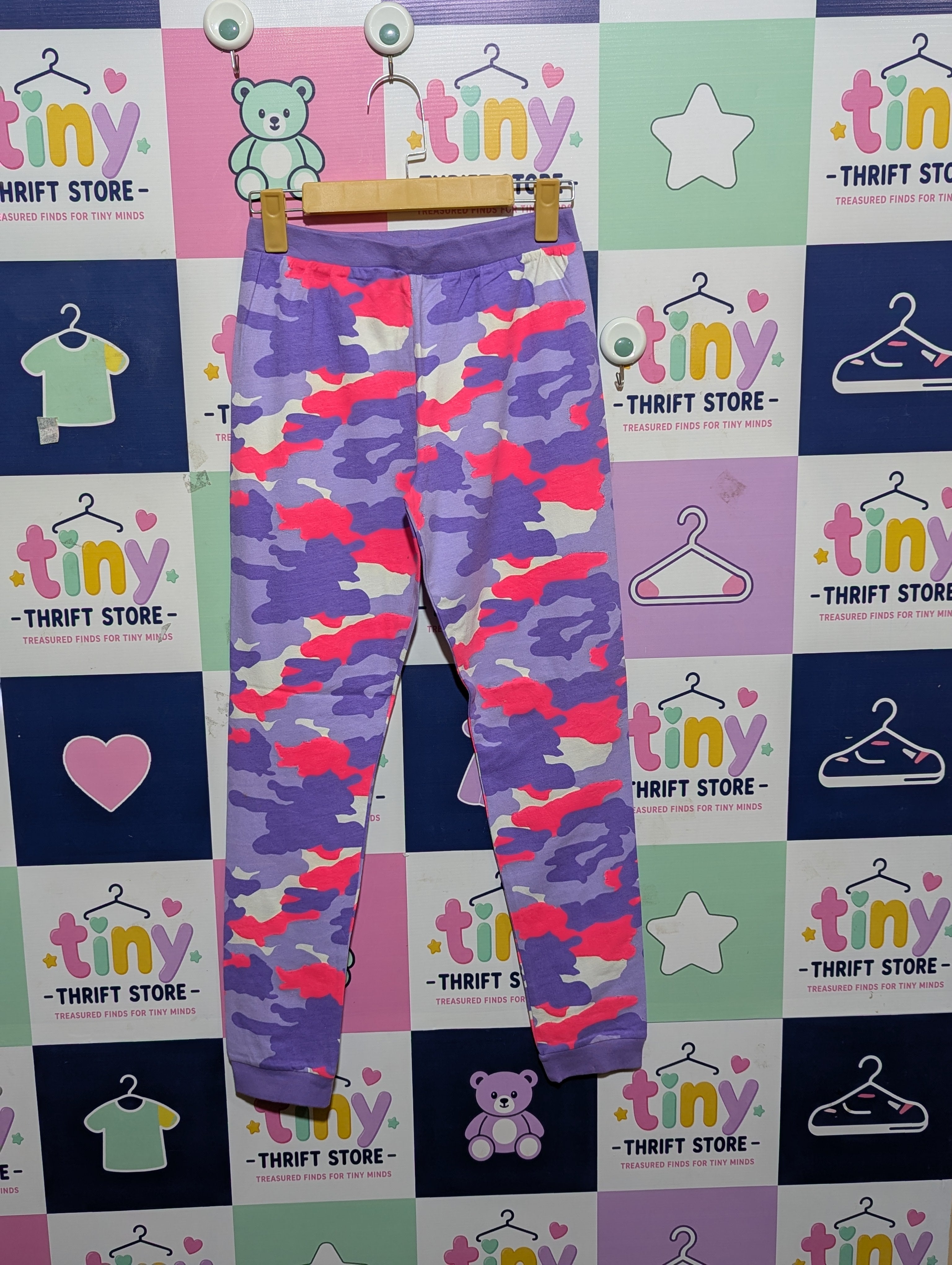 M&S Girls Purple Camo Print Jogger Pants - Size Estimated Age 11-12 Years AB1