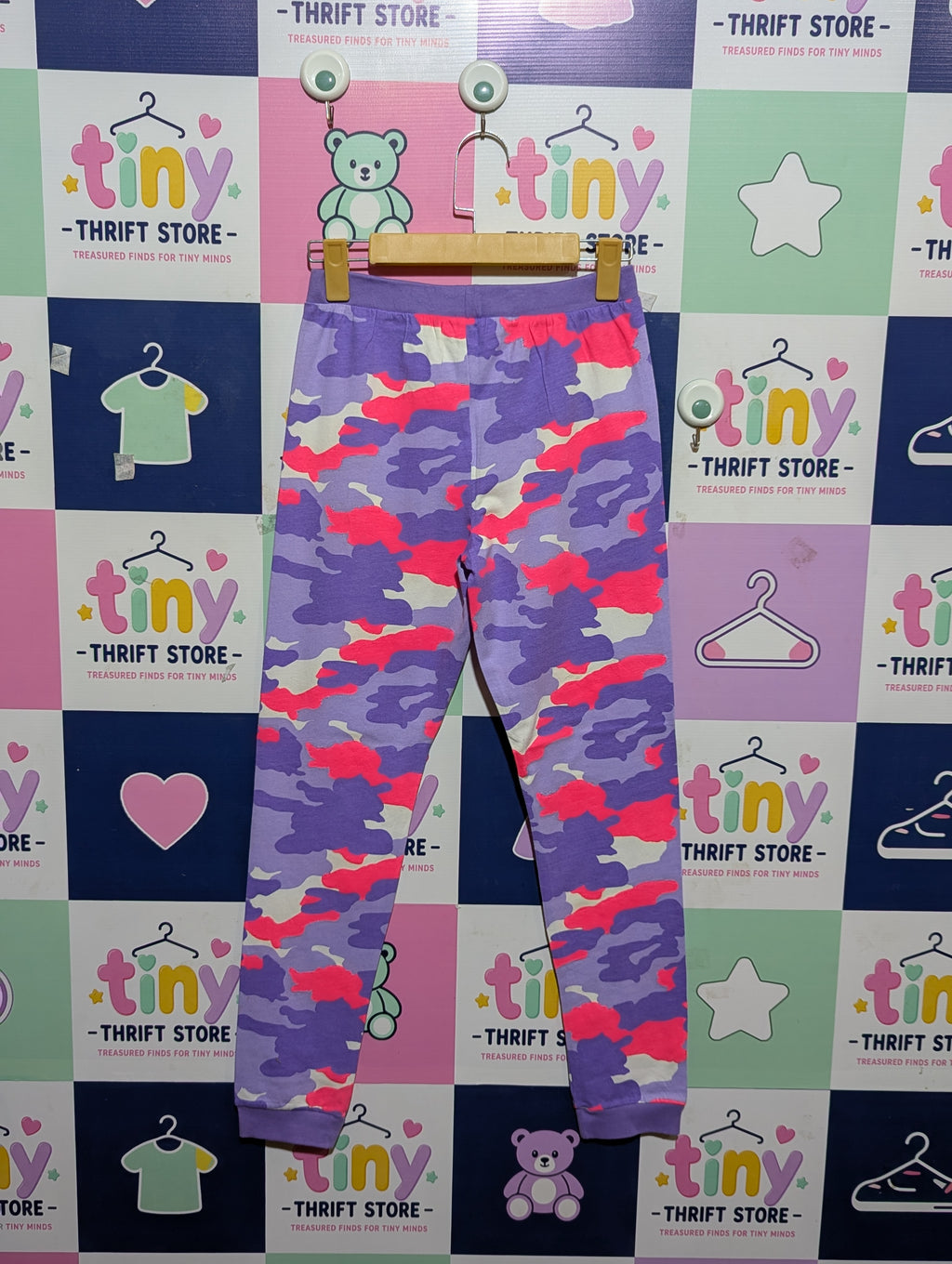 M&S Girls Purple Camo Print Jogger Pants - Size Estimated Age 11-12 Years AB1