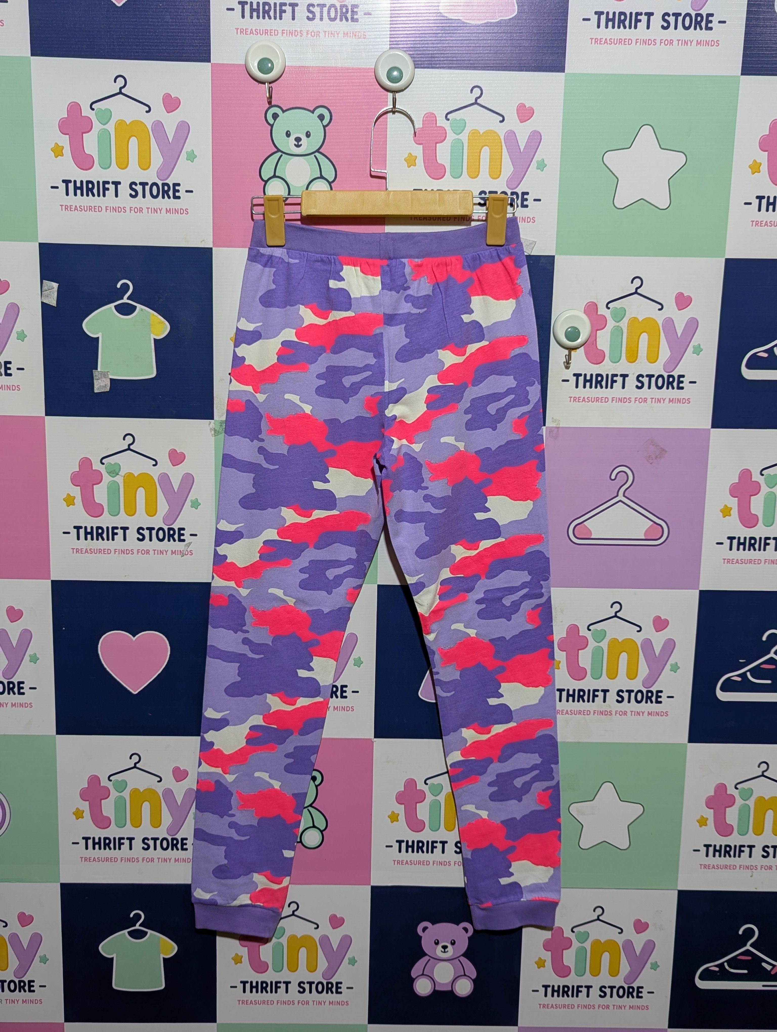 M&S Girls Purple Camo Print Jogger Pants - Size Estimated Age 11-12 Years AB1