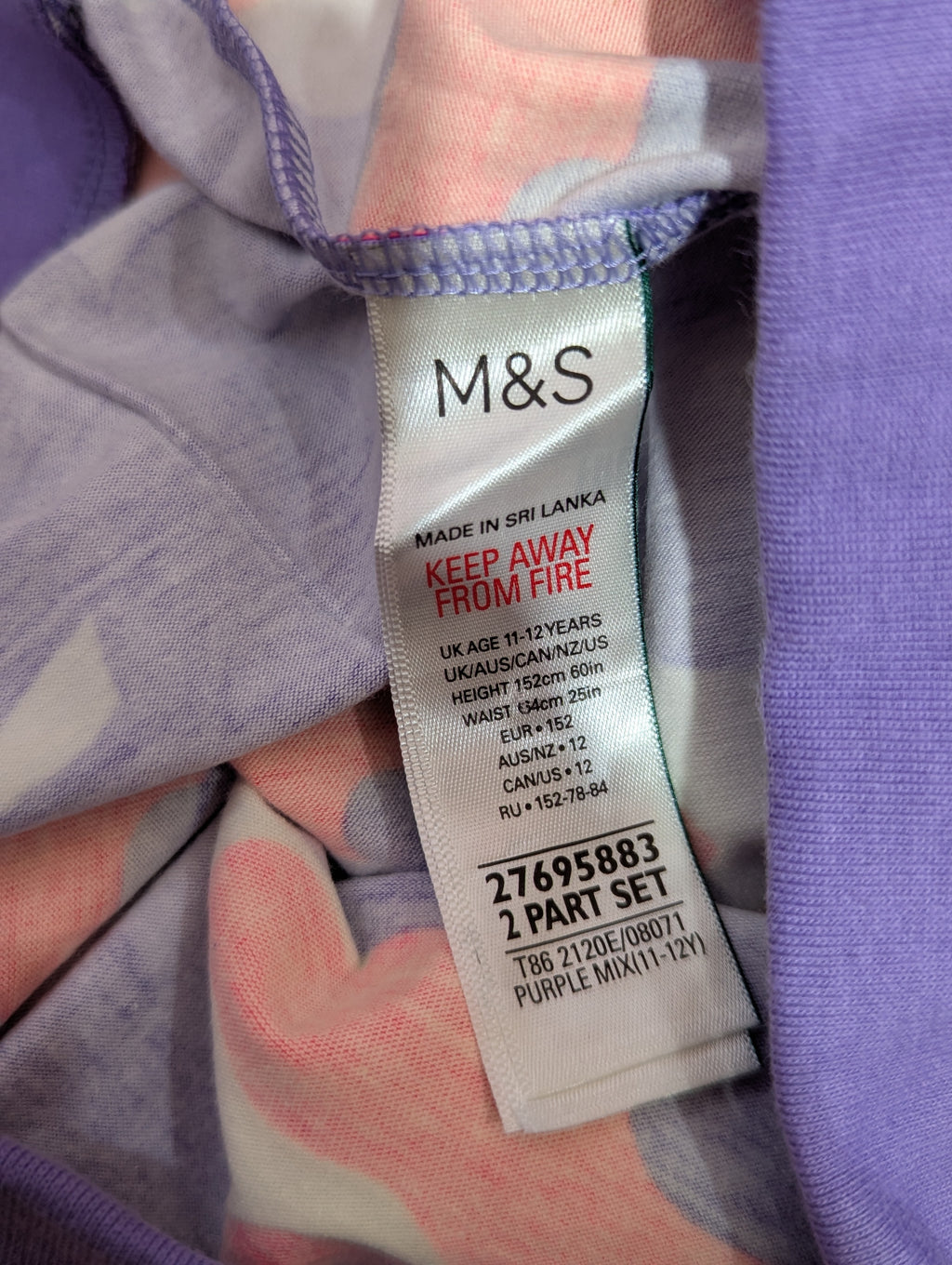 M&S Girls Purple Camo Print Jogger Pants - Size Estimated Age 11-12 Years AB1