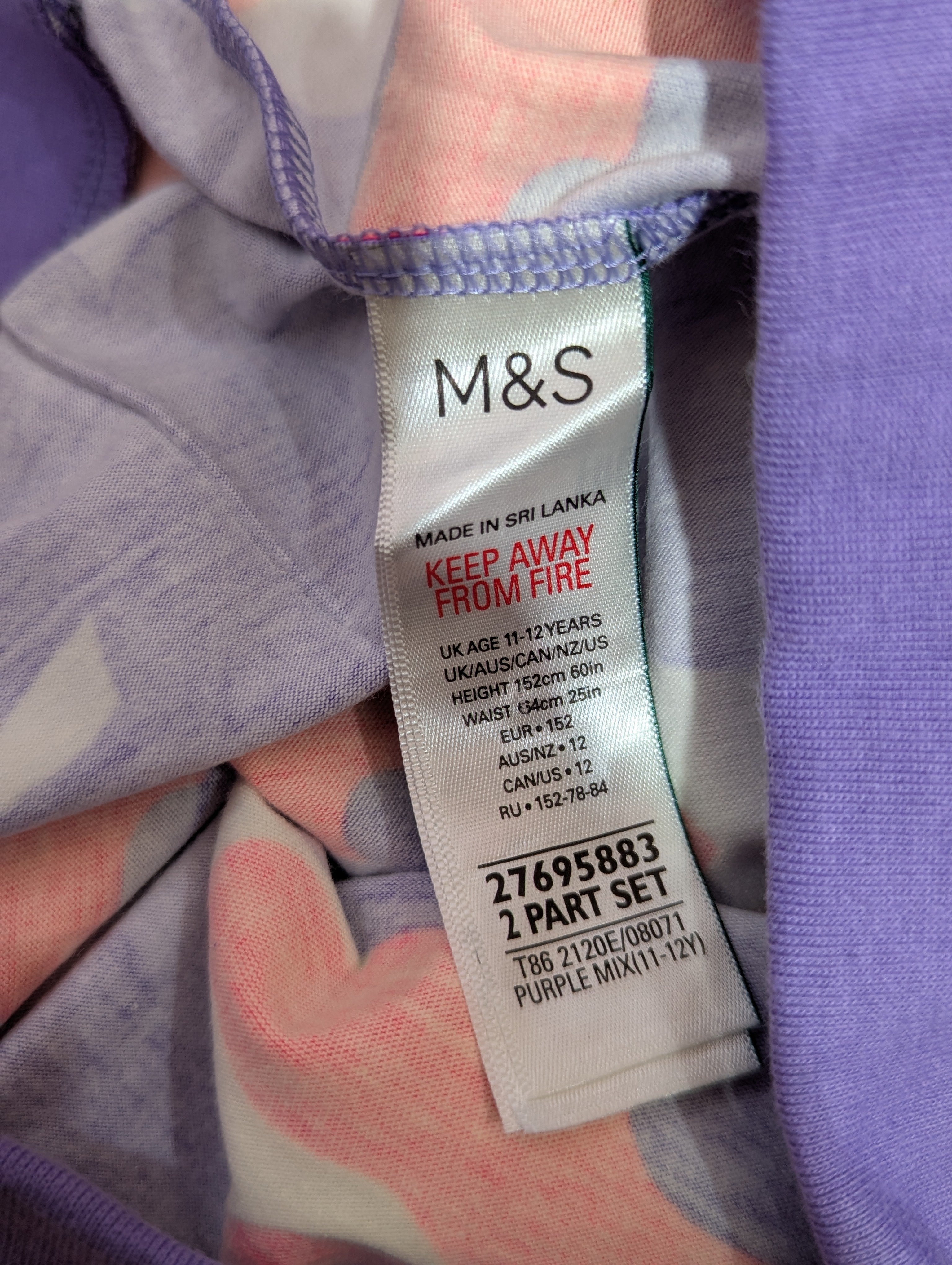 M&S Girls Purple Camo Print Jogger Pants - Size Estimated Age 11-12 Years AB1