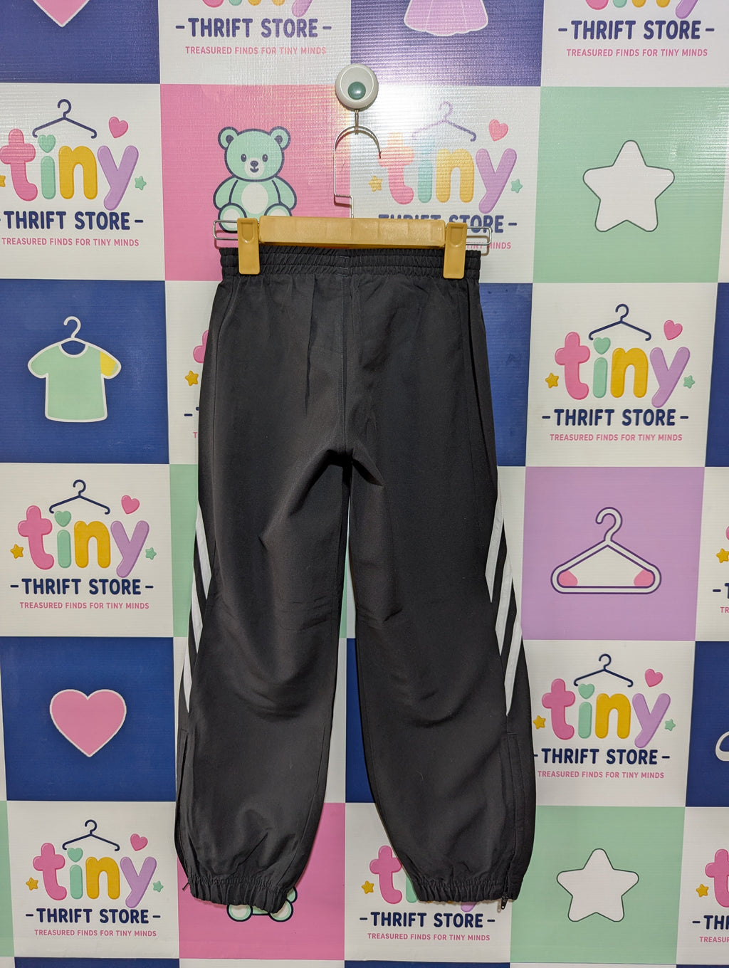 Adidas Boys Black Three-Stripe Windbreaker Track Pants - Size 128 Estimated Age 7-8 Years AB1