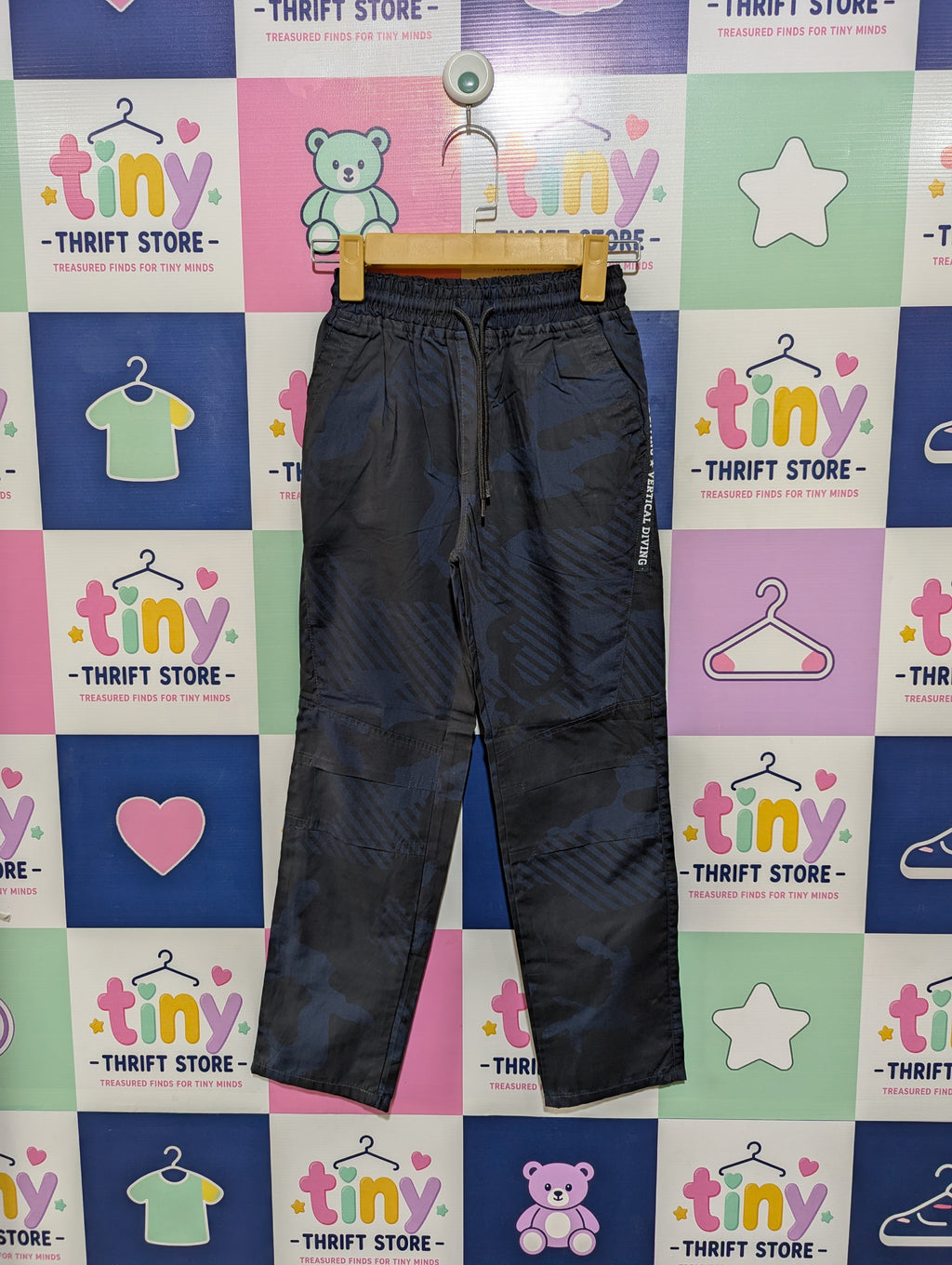 Tandem Japan Boys Navy Blue Camouflage Cargo Adventure Pants - Size 130 Estimated Age 7-8 Years AB1
