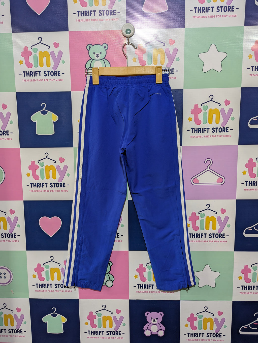 Adidas Unisex Boys Girls Royal Blue Three-Stripe Athletic Track Pants - Size 130 Estimated Age 7-8 Years AB1