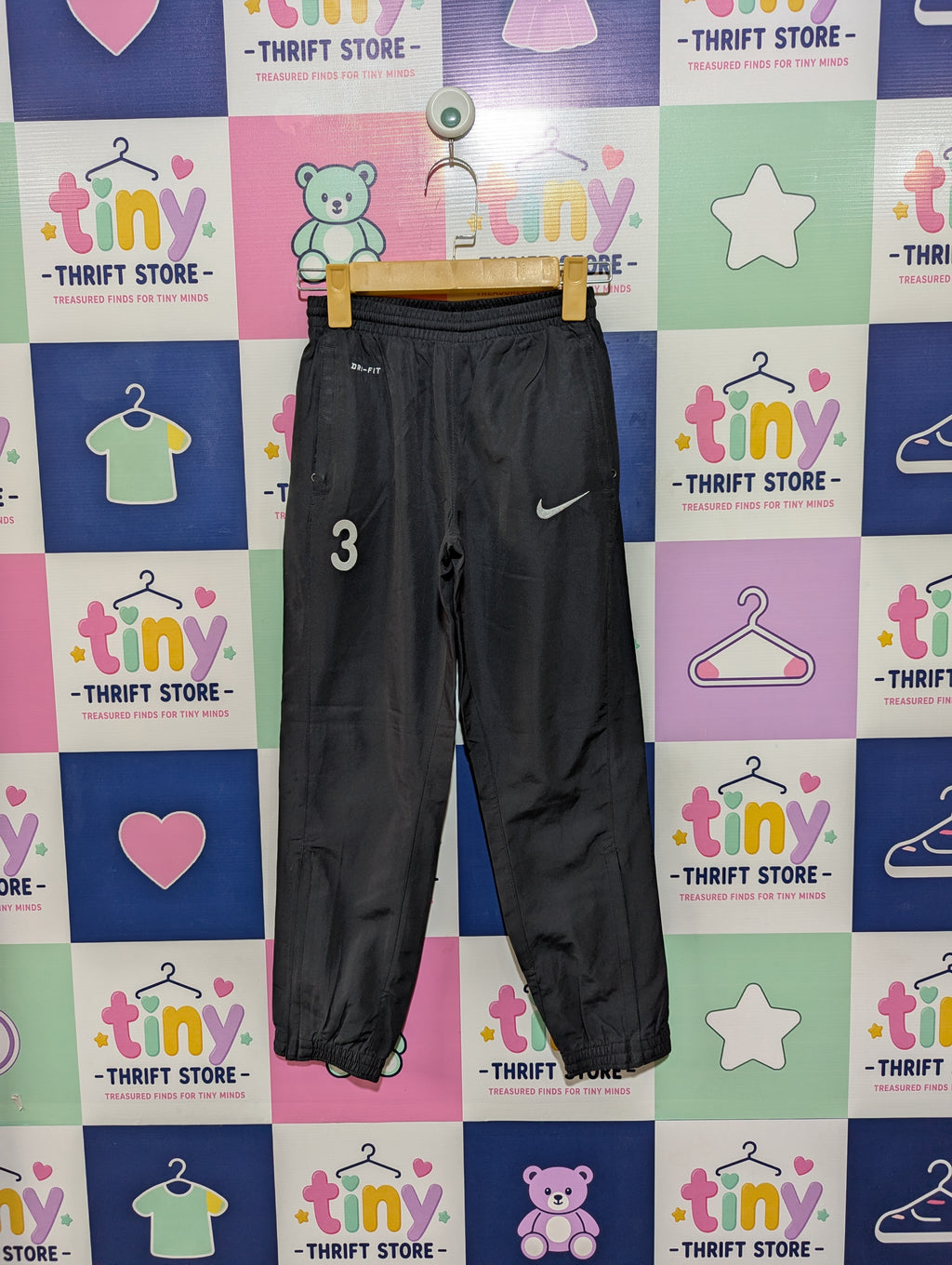 Nike Unisex Boys Girls Black Dri-FIT Athletic Track Pants - Size XS Estimated Age 6-8 Years AB1