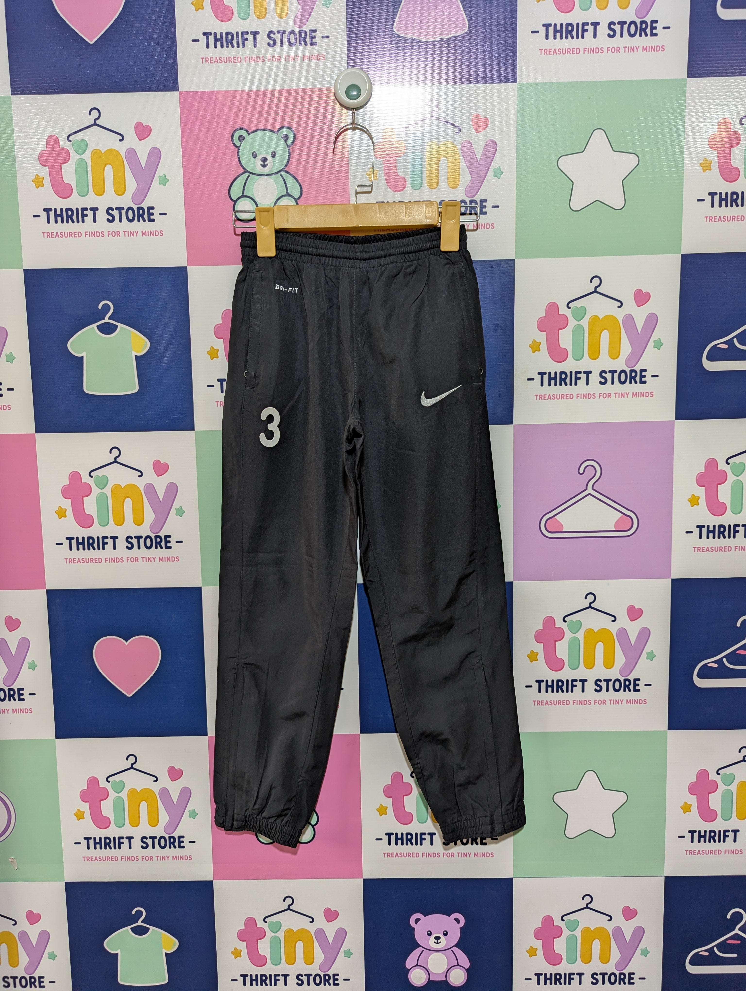Nike Unisex Boys Girls Black Dri-FIT Athletic Track Pants - Size XS Estimated Age 6-8 Years AB1