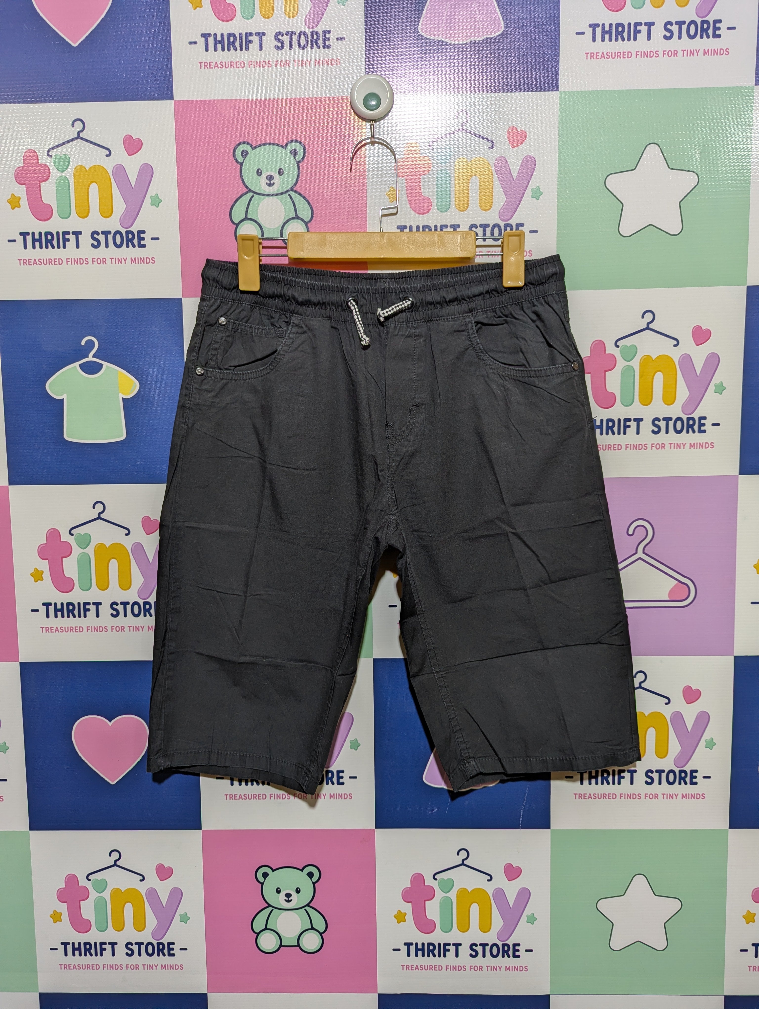 Chapter Young Boys Dark Charcoal Black Elastic Waist Twill Cargo Shorts - Size 170/176 Estimated Age 14-15 Years AB1