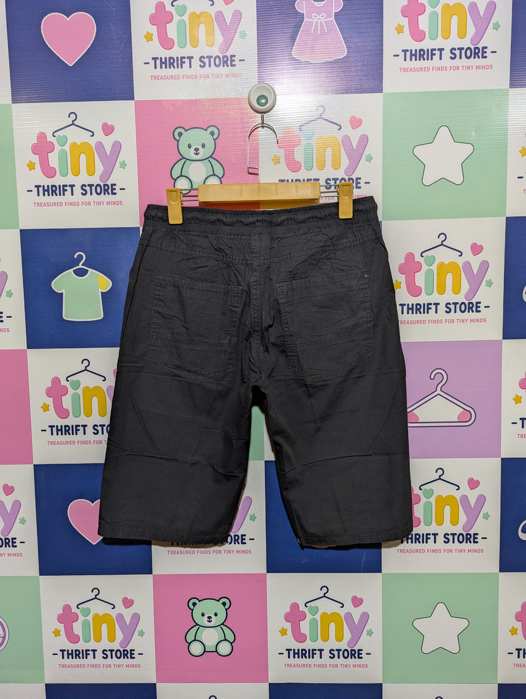 Chapter Young Boys Dark Charcoal Black Elastic Waist Twill Cargo Shorts - Size 170/176 Estimated Age 14-15 Years AB1