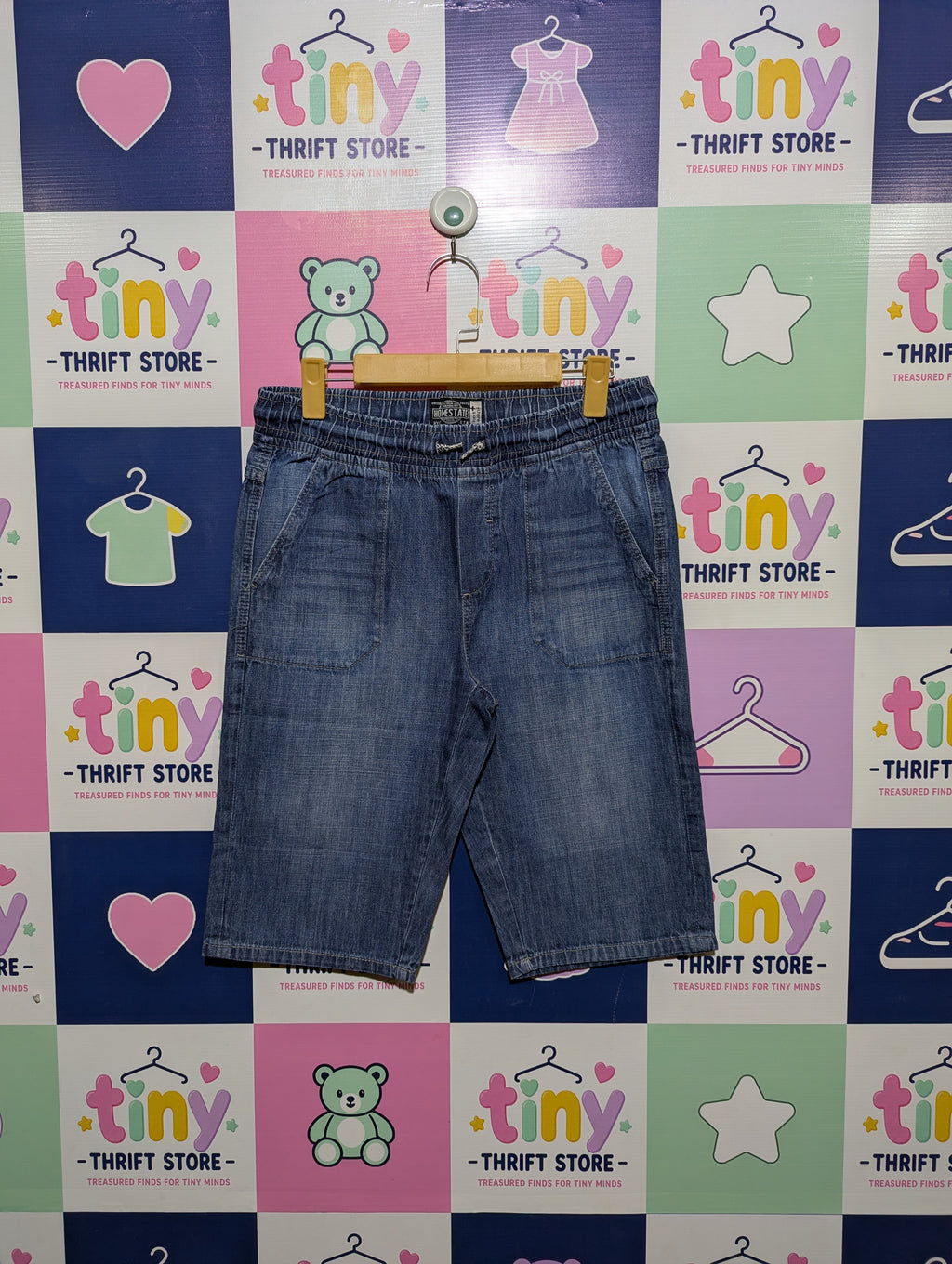 Here+There C&A Boys Medium Wash Elastic Waist Denim Shorts - Size 164 Estimated Age 13-14 Years AB1