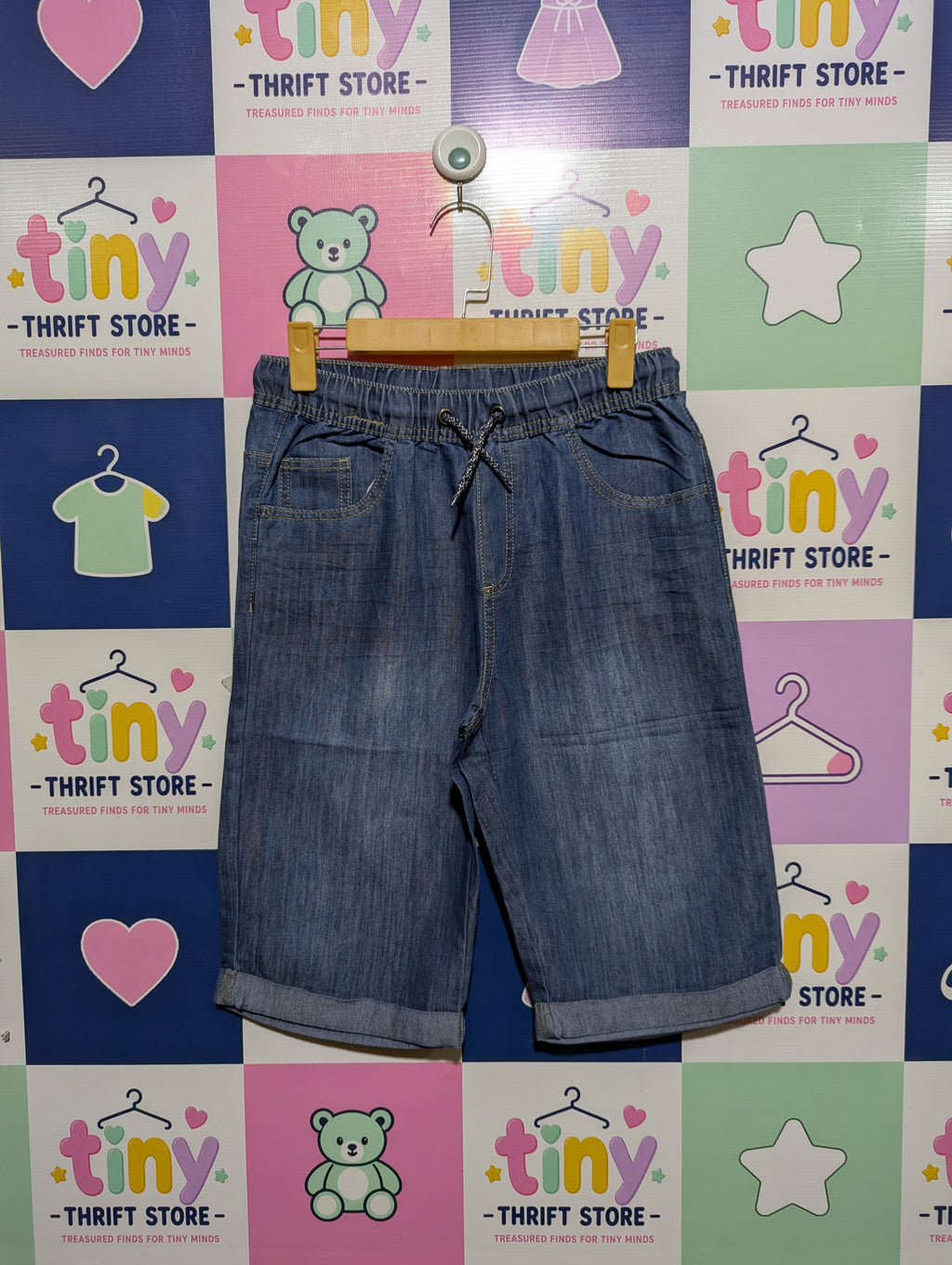 Yigga Boys Blue Denim Casual Elastic Waist Shorts - Size 164 Estimated Age 13-14 Years AB1