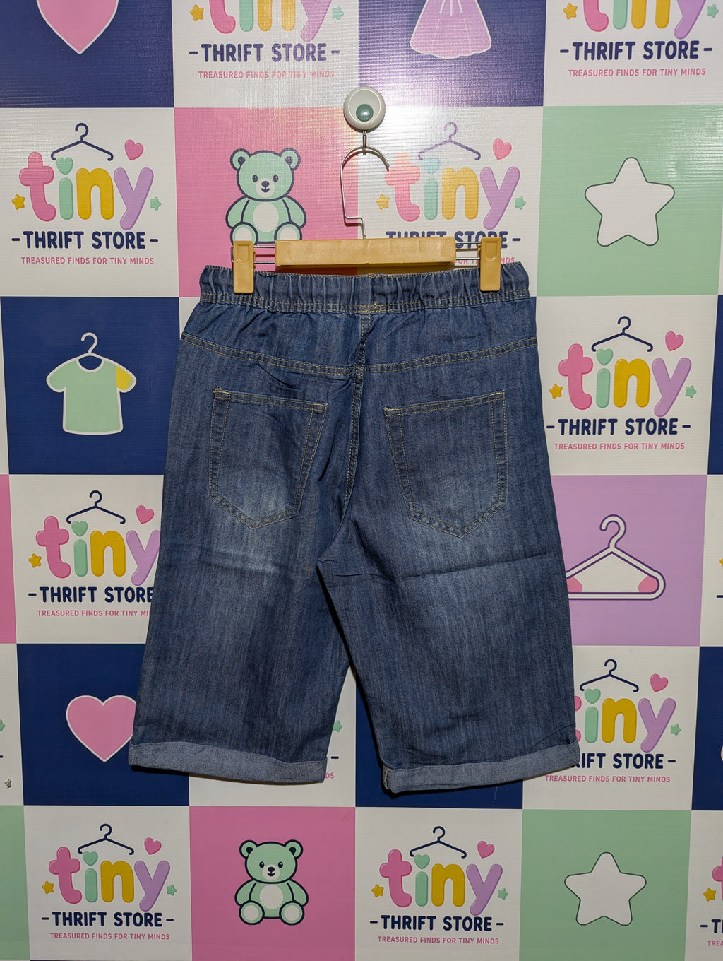 Yigga Boys Blue Denim Casual Elastic Waist Shorts - Size 164 Estimated Age 13-14 Years AB1