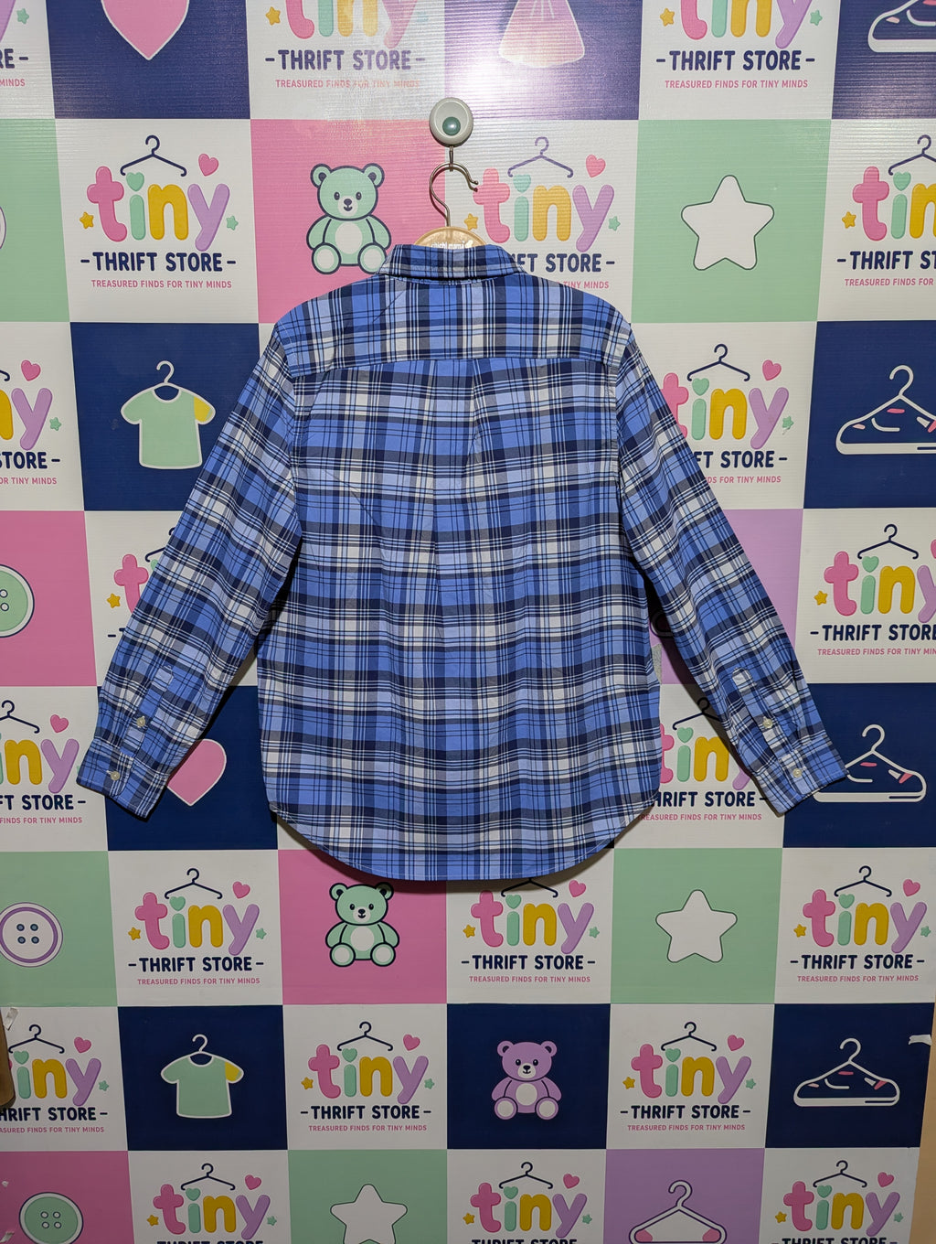 Ralph Lauren Boys Blue Plaid Button-Down Long Sleeve Shirt - Size L (14-16) AB1