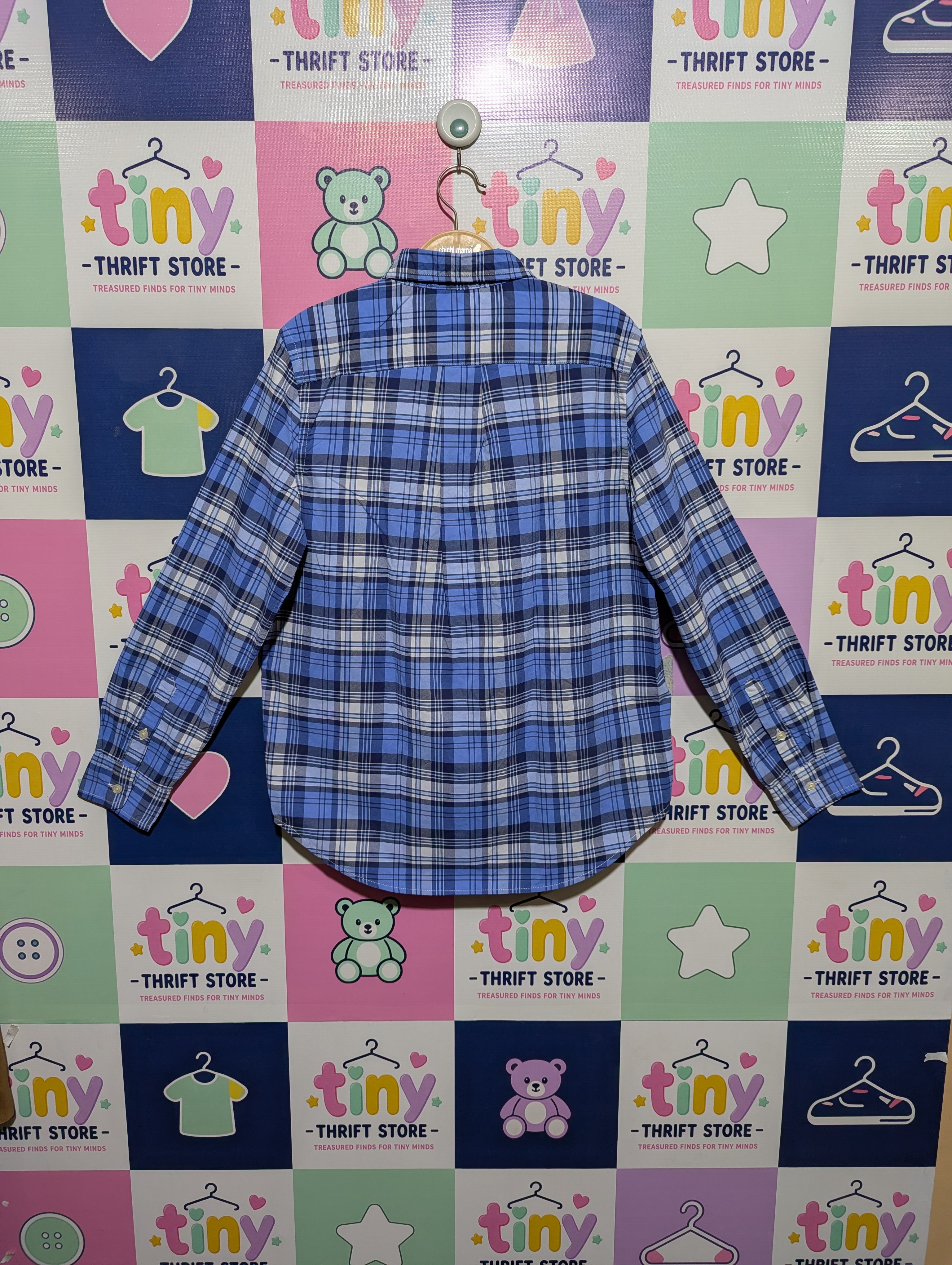 Ralph Lauren Boys Blue Plaid Button-Down Long Sleeve Shirt - Size L (14-16) AB1