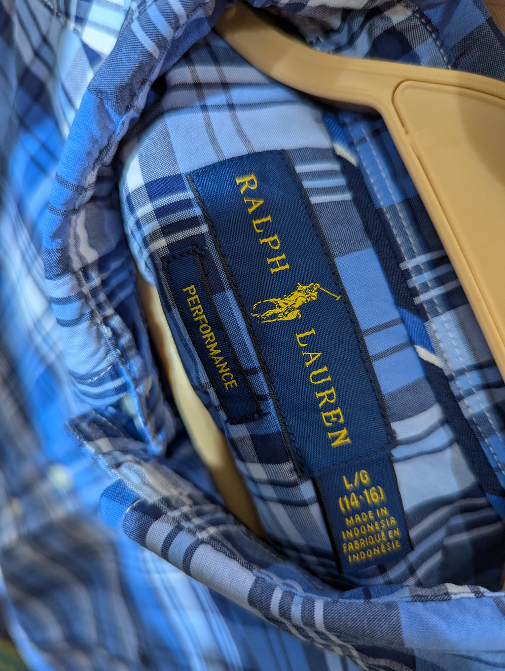 Ralph Lauren Boys Blue Plaid Button-Down Long Sleeve Shirt - Size L (14-16) AB1