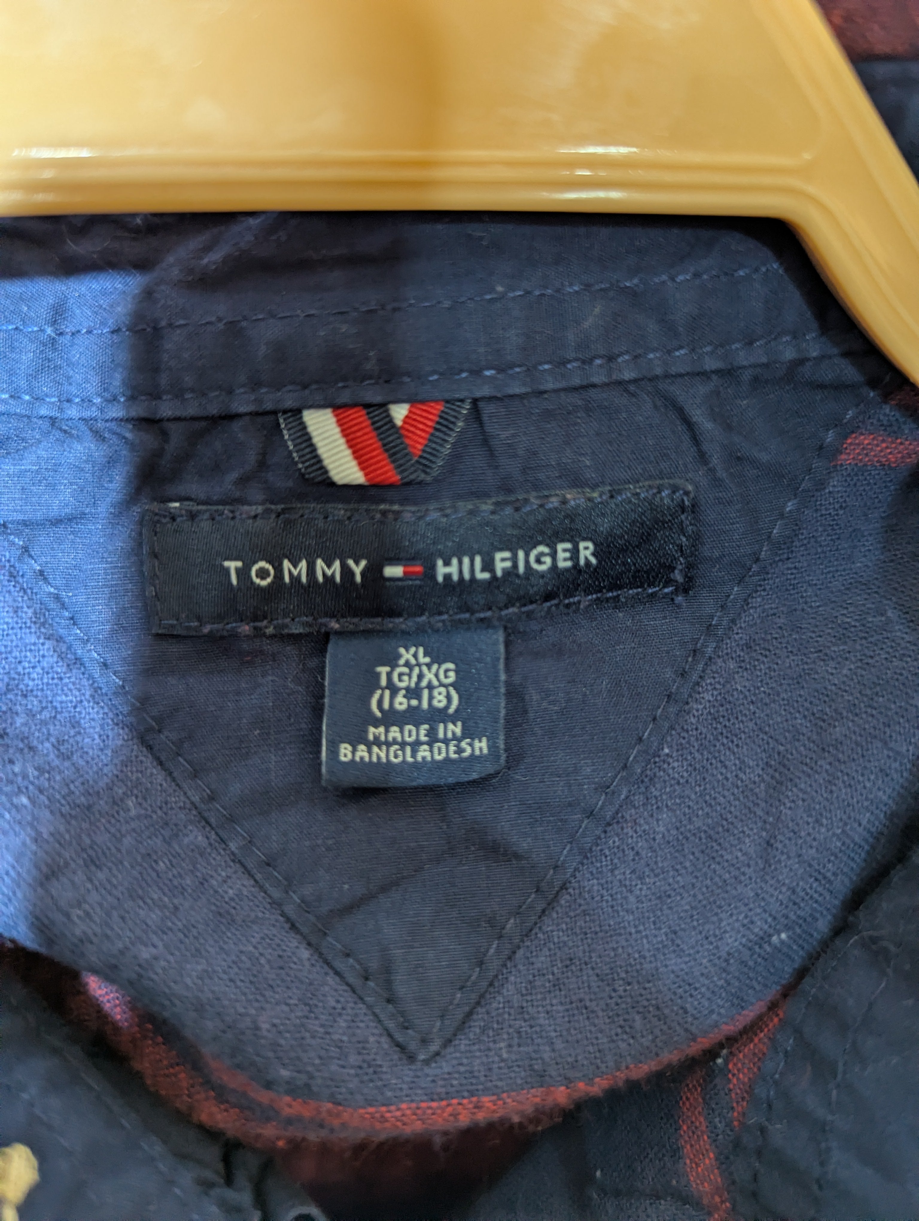 Tommy Hilfiger Boys Navy & Maroon Striped Short Sleeve Shirt - Size XL (16-18) AB1