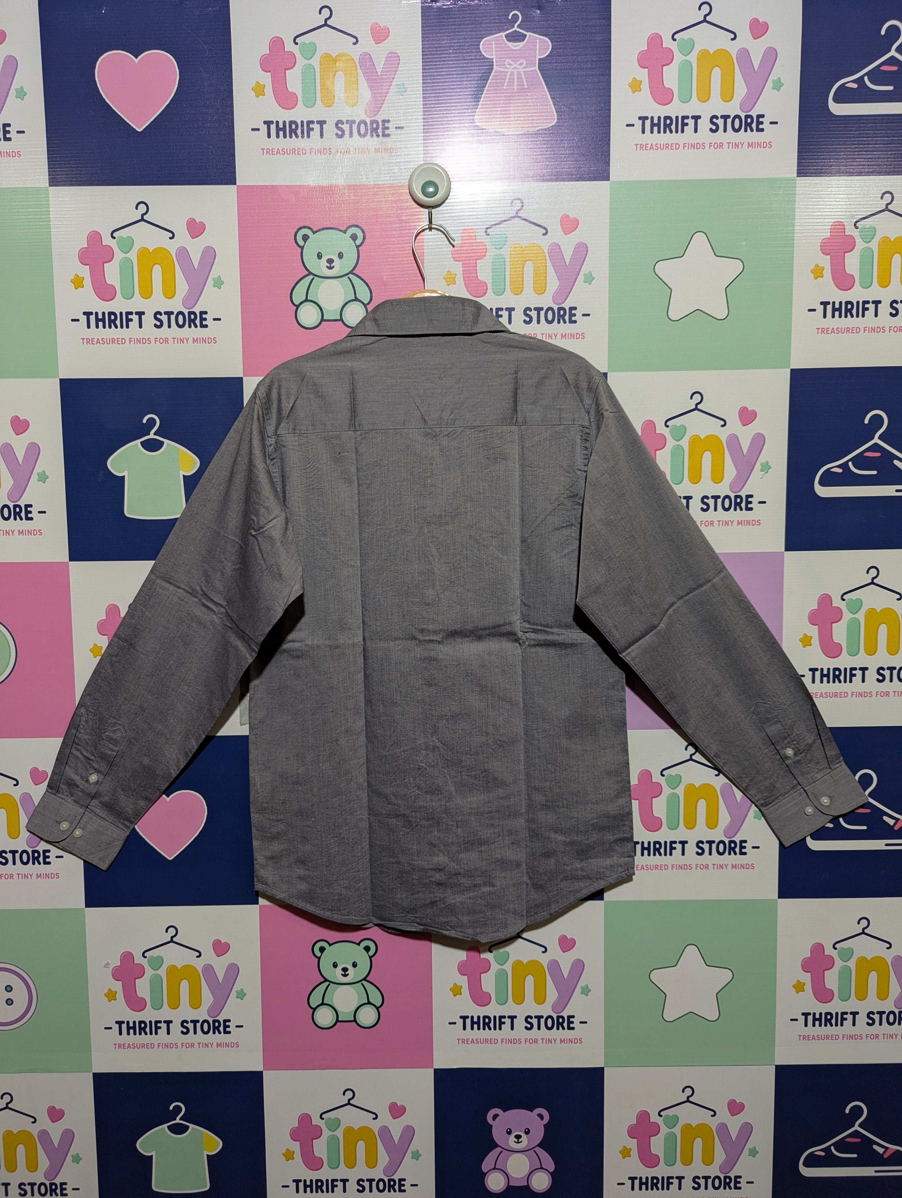 Van Heusen Boys Grey Solid Long Sleeve Button-Down Shirt - Size L (14-16) AB1