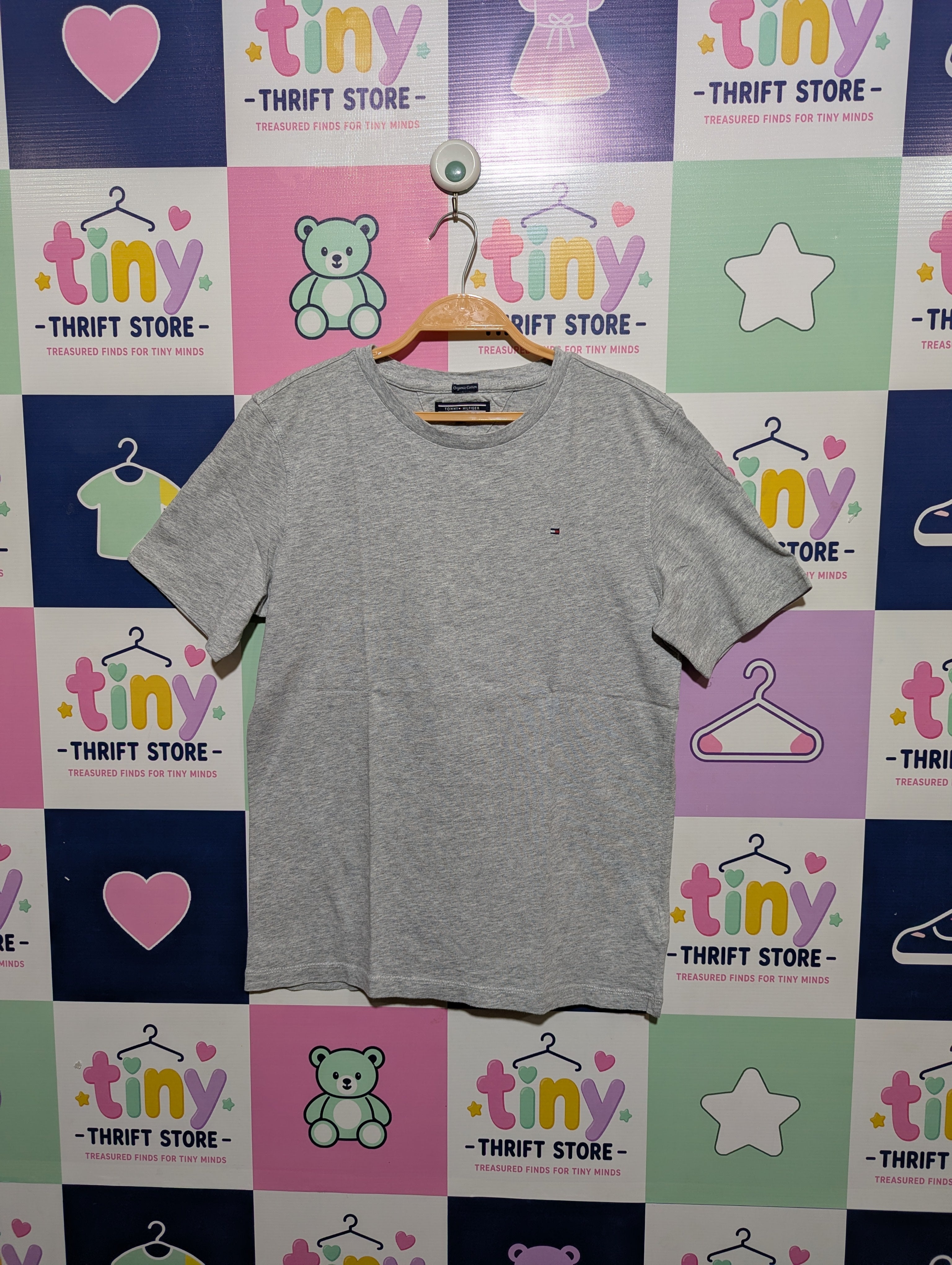 Tommy Hilfiger Boys Organic Cotton Heather Grey Tee - Size 164 (Estimated Age 14-16) AB1