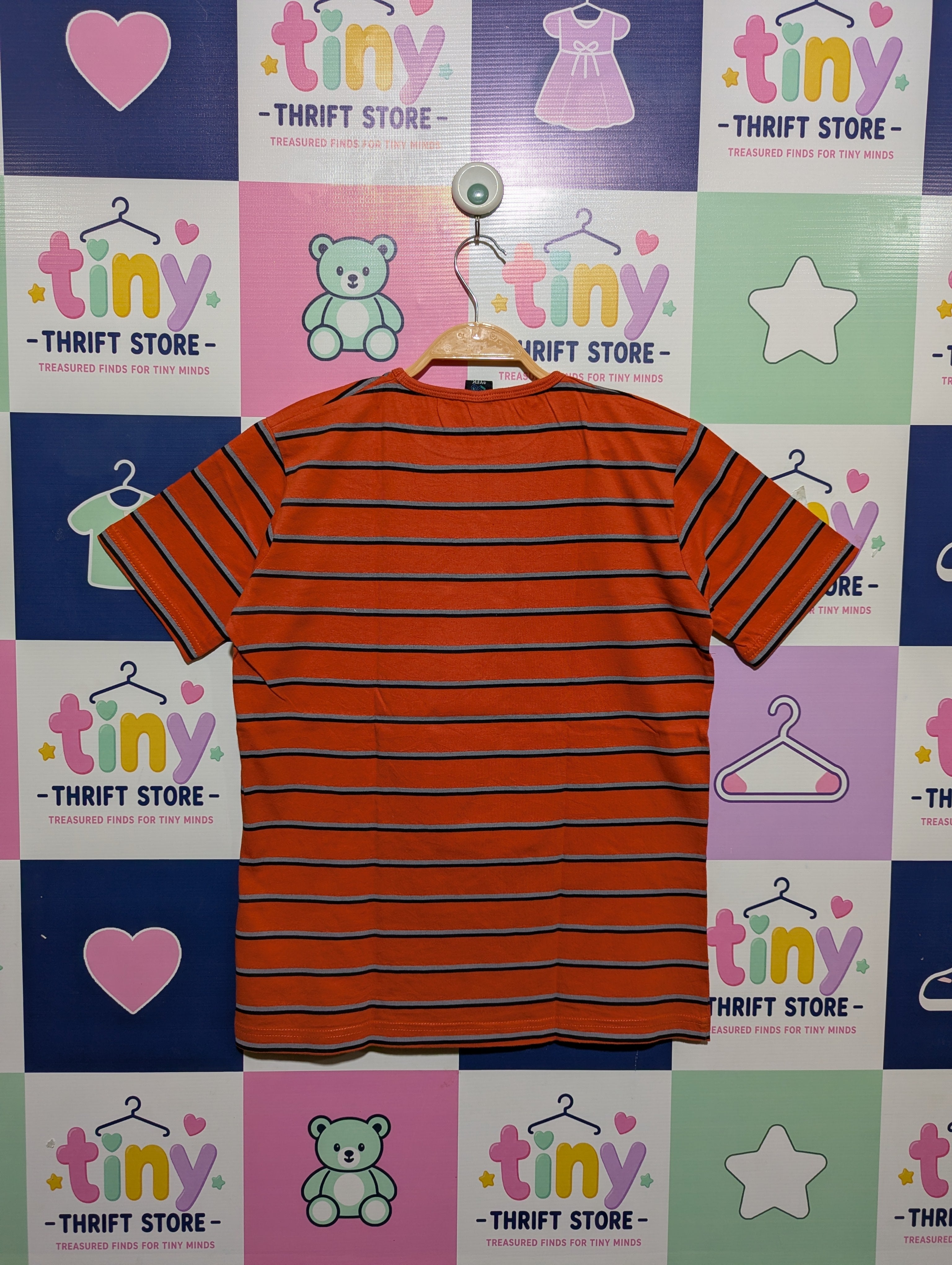 Y.E.K. Boys Orange Graphic Striped Short Sleeve Tee - Size 158/164 (Estimated Age 13-15) AB1