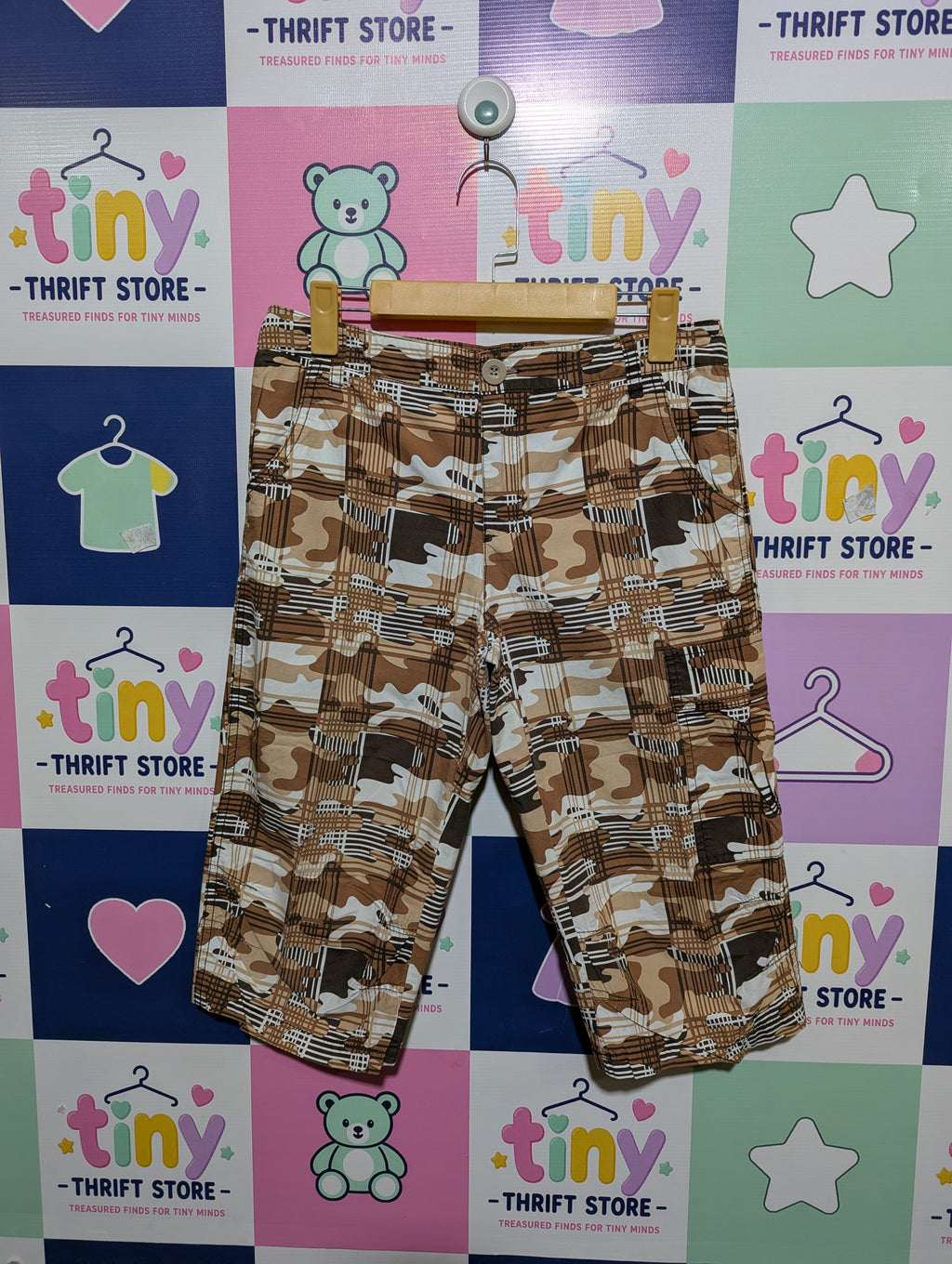 HOT&SPICY Boys Earth-Tone Camouflage Plaid Cargo Shorts - Size 164 (Estimated Age 13-14 Years) AB1