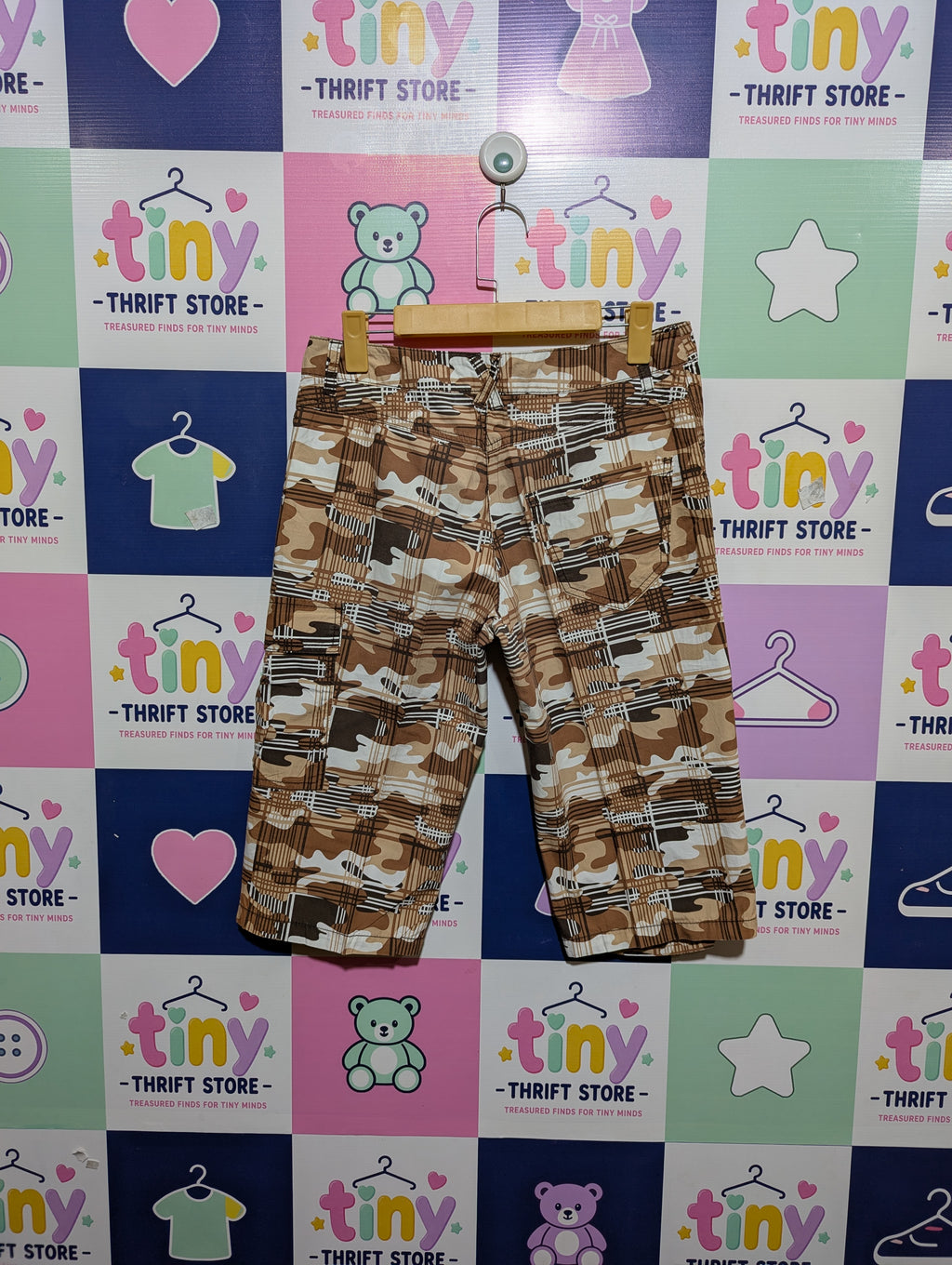 HOT&SPICY Boys Earth-Tone Camouflage Plaid Cargo Shorts - Size 164 (Estimated Age 13-14 Years) AB1