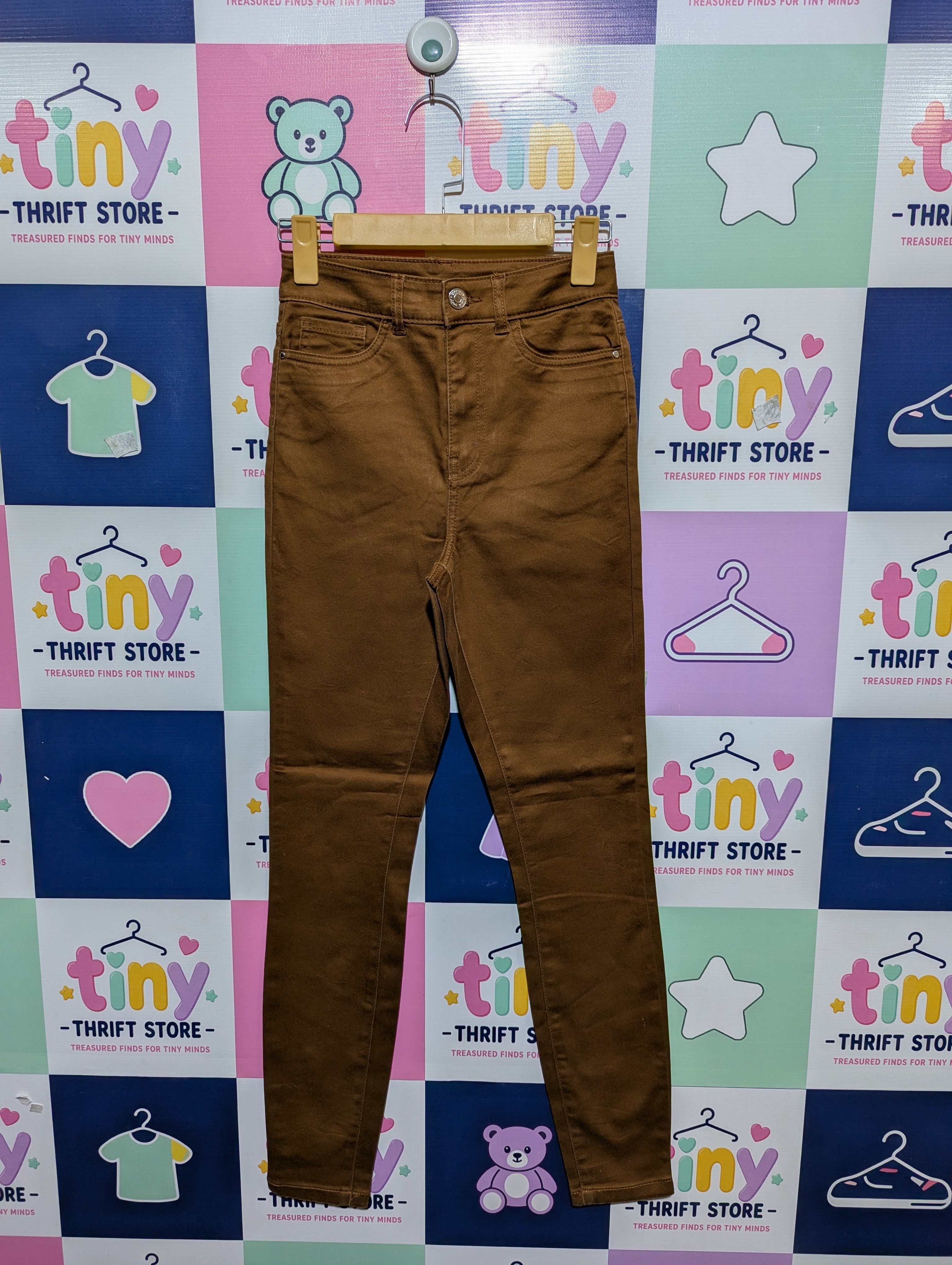 Orsay Girls/Teen Solid Brown Slim-Fit Denim Pants - Size Estimated Age 14-15 Years AB1