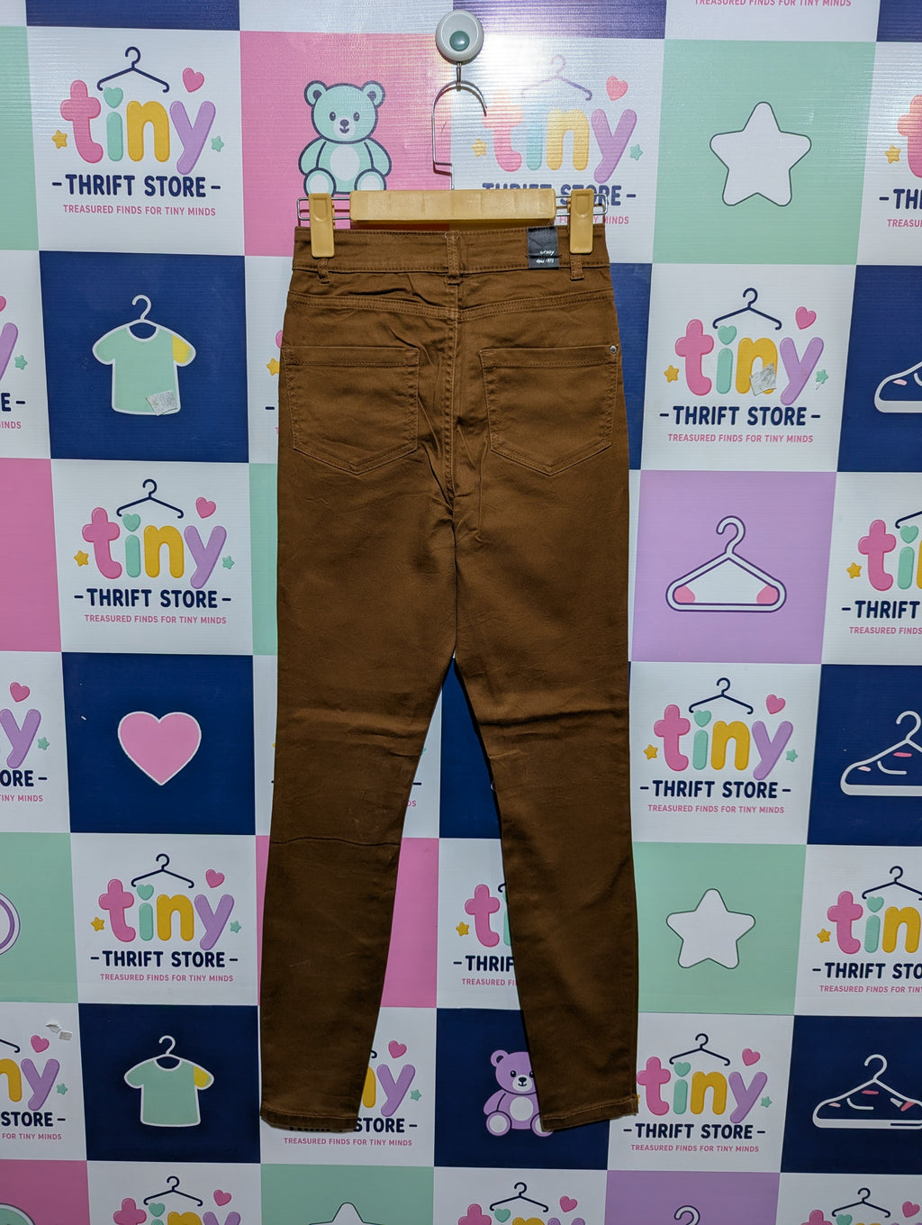 Orsay Girls/Teen Solid Brown Slim-Fit Denim Pants - Size Estimated Age 14-15 Years AB1