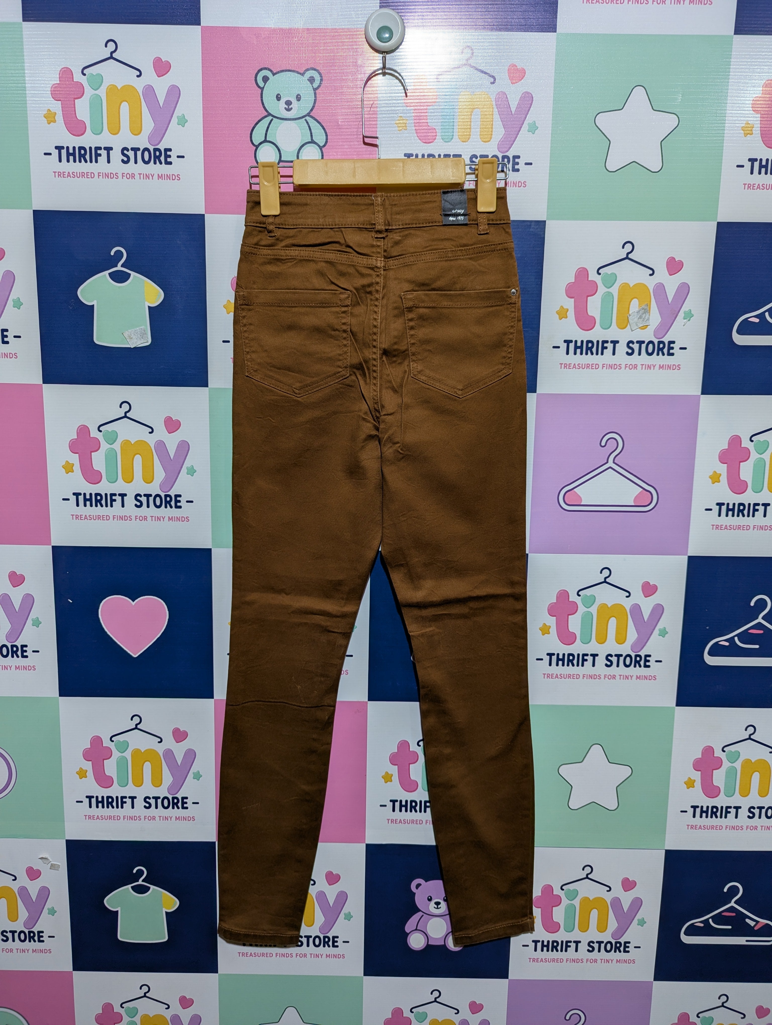 Orsay Girls/Teen Solid Brown Slim-Fit Denim Pants - Size Estimated Age 14-15 Years AB1