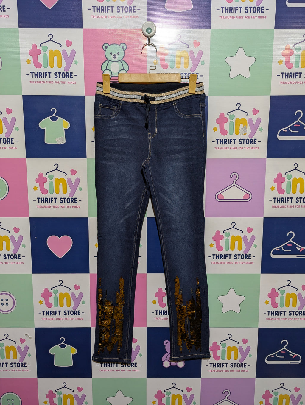 Wonder Nation Girls Dark Wash Sequined Denim Pants - Size XL Estimated Age 14-16 Years AB1