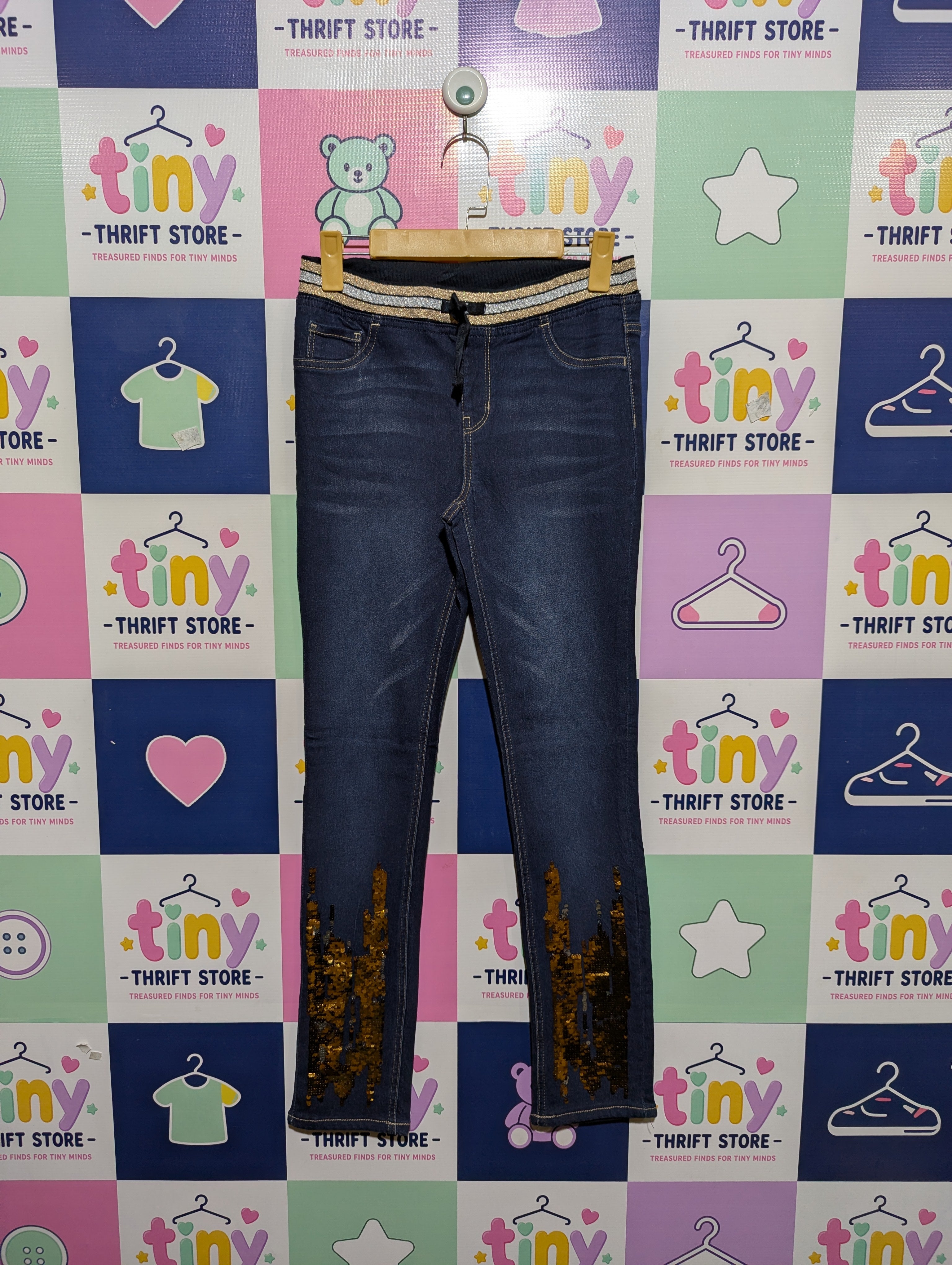 Wonder Nation Girls Dark Wash Sequined Denim Pants - Size XL Estimated Age 14-16 Years AB1