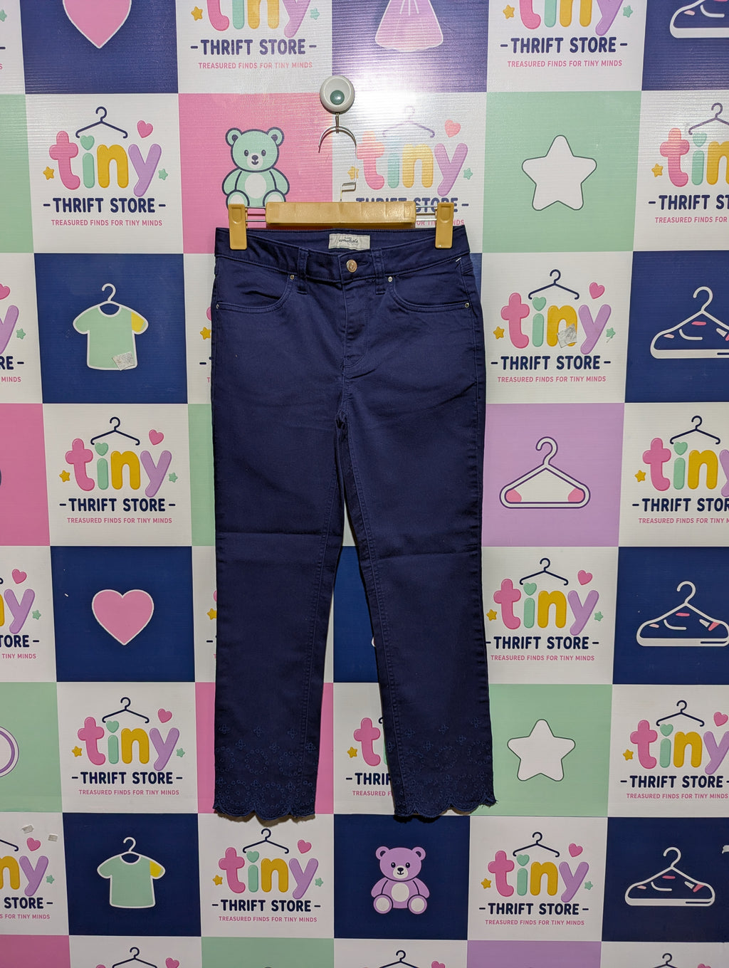 Women Essentials by Tanibo Navy Blue Scalloped Hem Pants - Size EU 36 (Estimated Age 14-16 Years) AB1