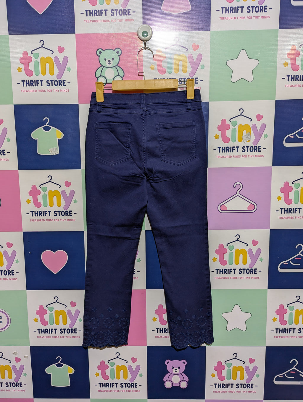 Women Essentials by Tanibo Navy Blue Scalloped Hem Pants - Size EU 36 (Estimated Age 14-16 Years) AB1