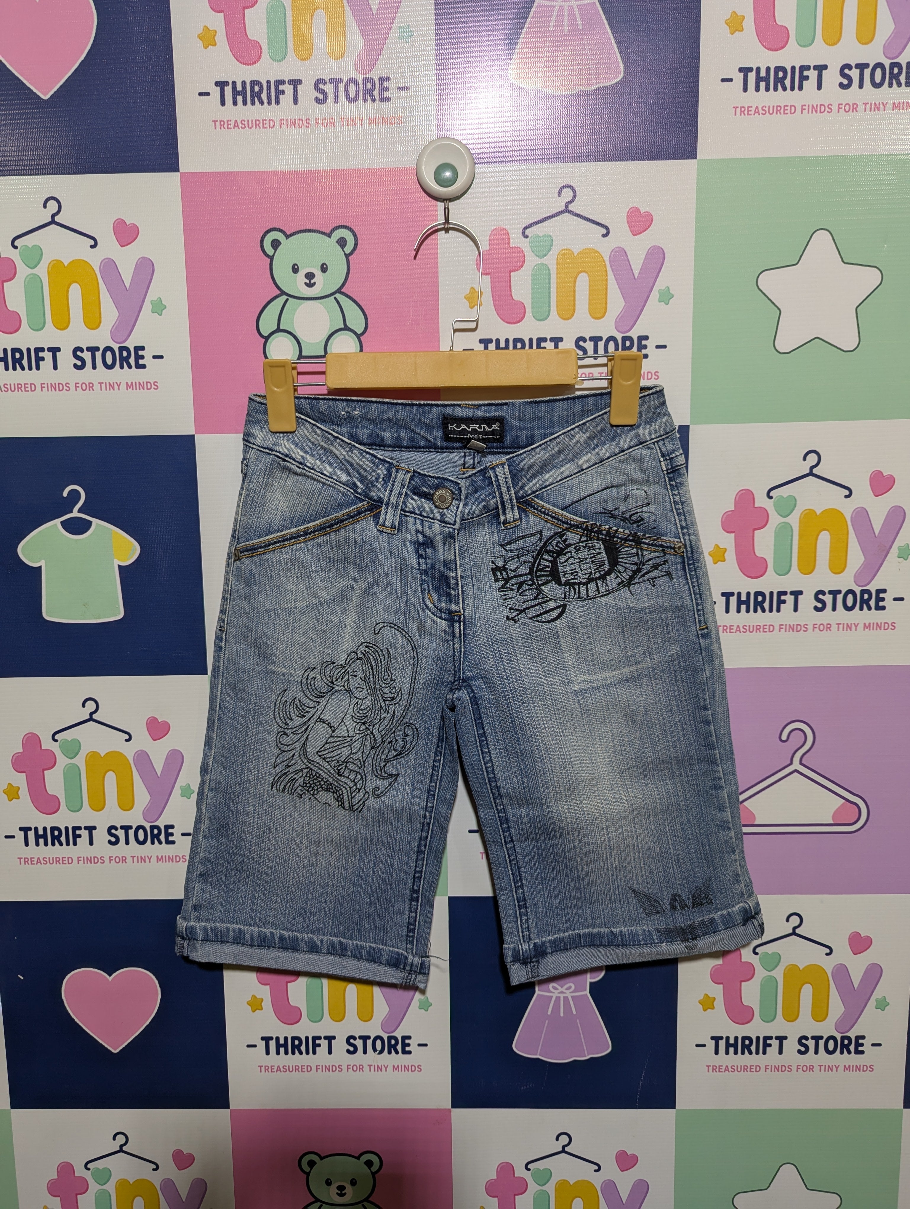 Karma Denim Girls Blue Printed Casual Shorts - Size XS Estimated Age 15 Years AB1