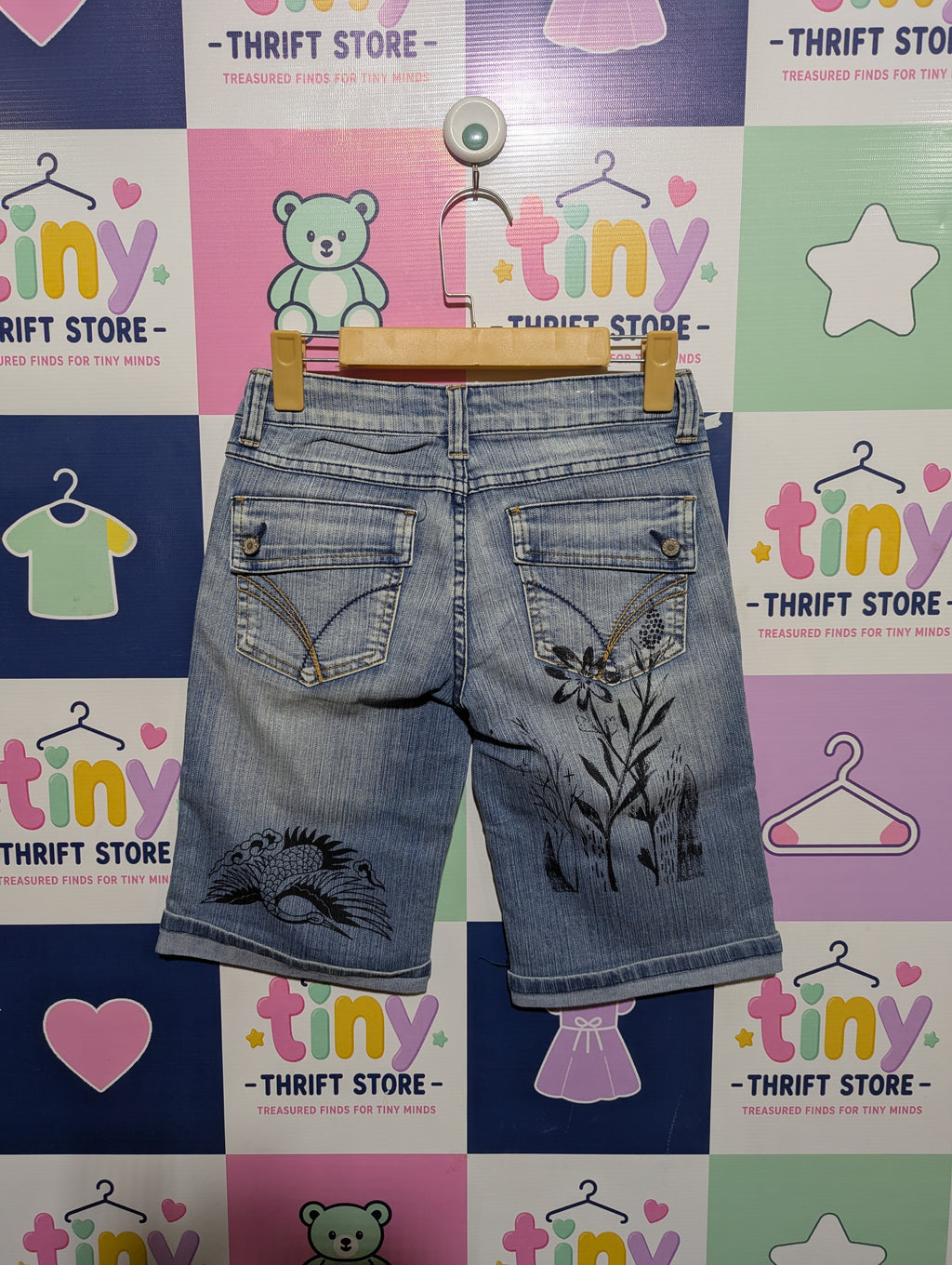 Karma Denim Girls Blue Printed Casual Shorts - Size XS Estimated Age 15 Years AB1