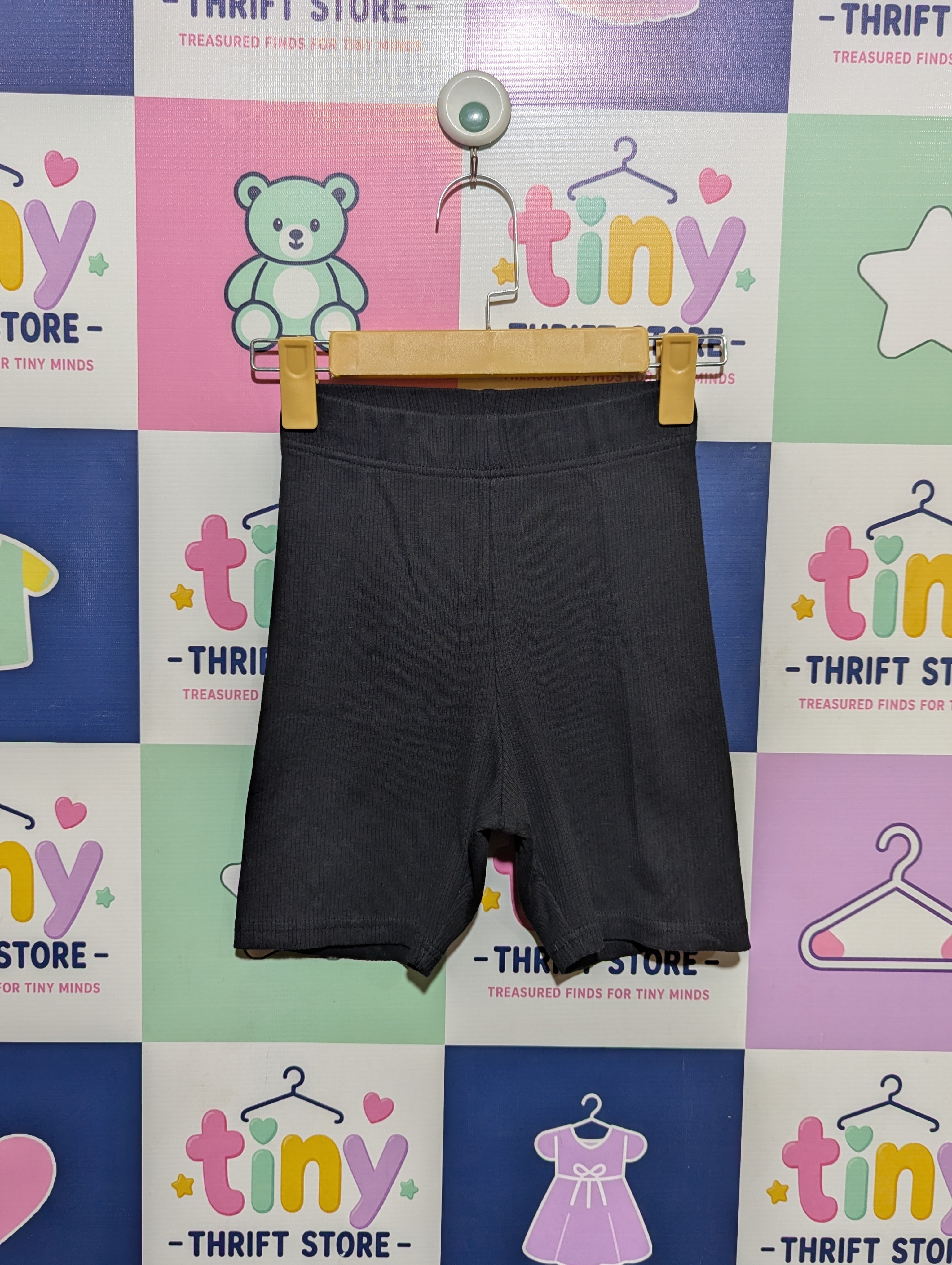 H&M Divided Girls Black Ribbed Casual Biker Shorts - Size XS Estimated Age 15 Years AB1