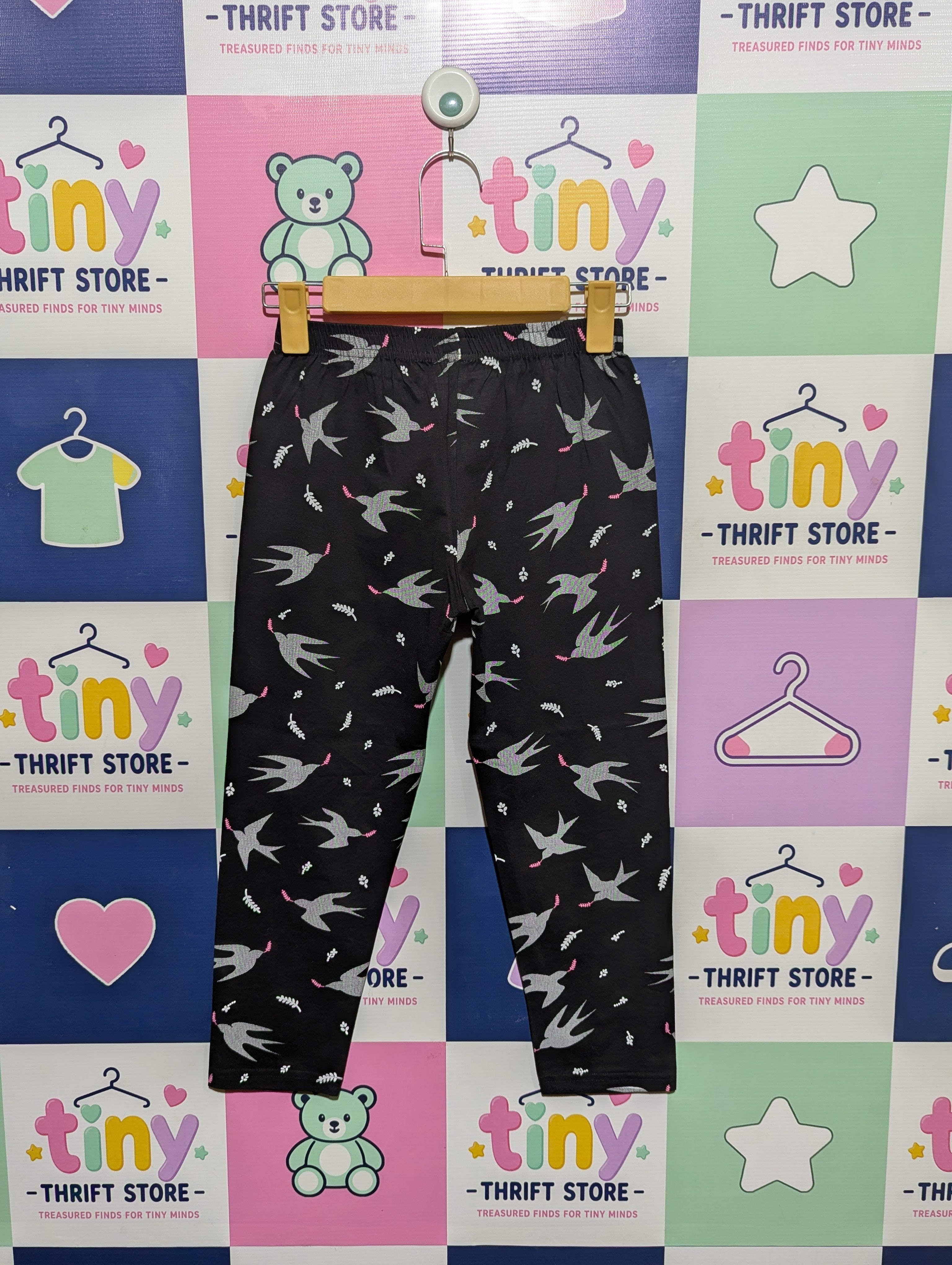Doreme Girls Black Bird Print Casual Leggings - Size 164CM Estimated Age 14-16 Years AB1
