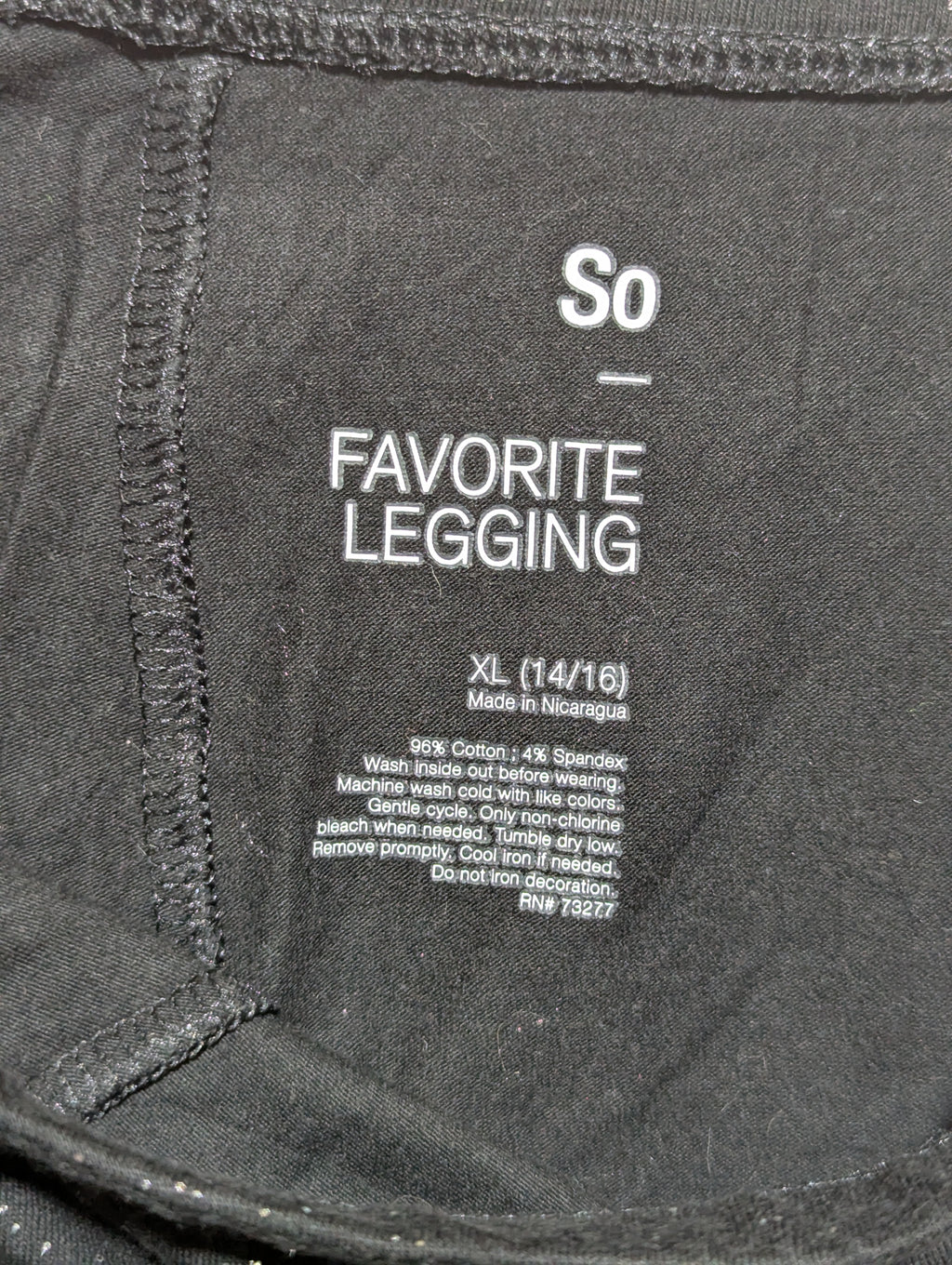 So Girls Black Sparkle "Favorite Legging" - Size XL Estimated Age 14-16 Years AB1