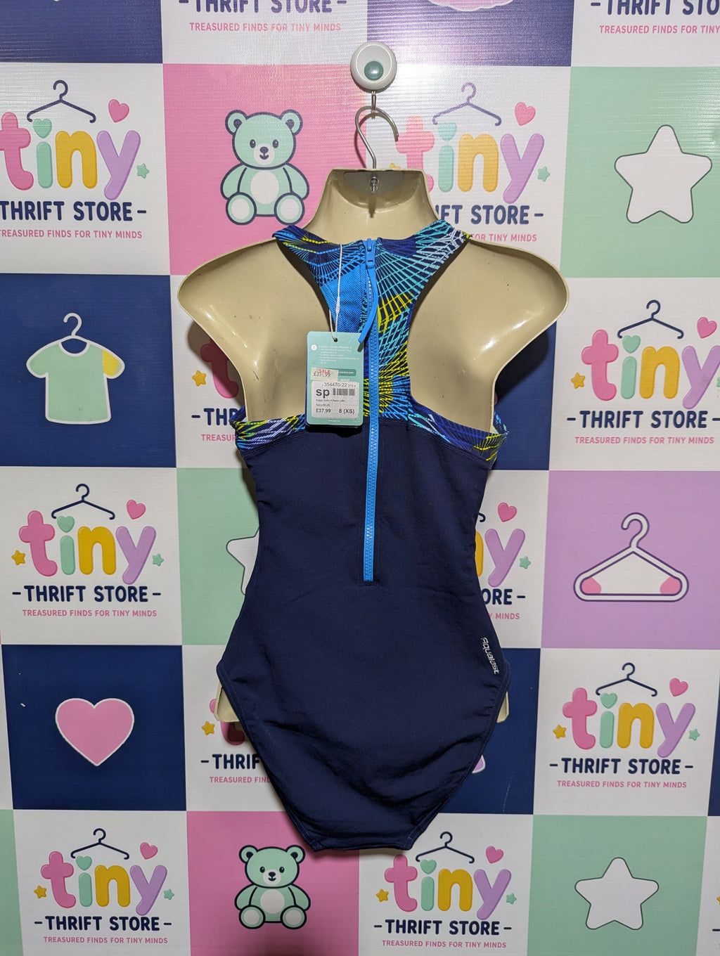 Zoggs Girls Navy Blue Patterned Performance Swimsuit - Size 8 Estimated Age 15 Years AB1