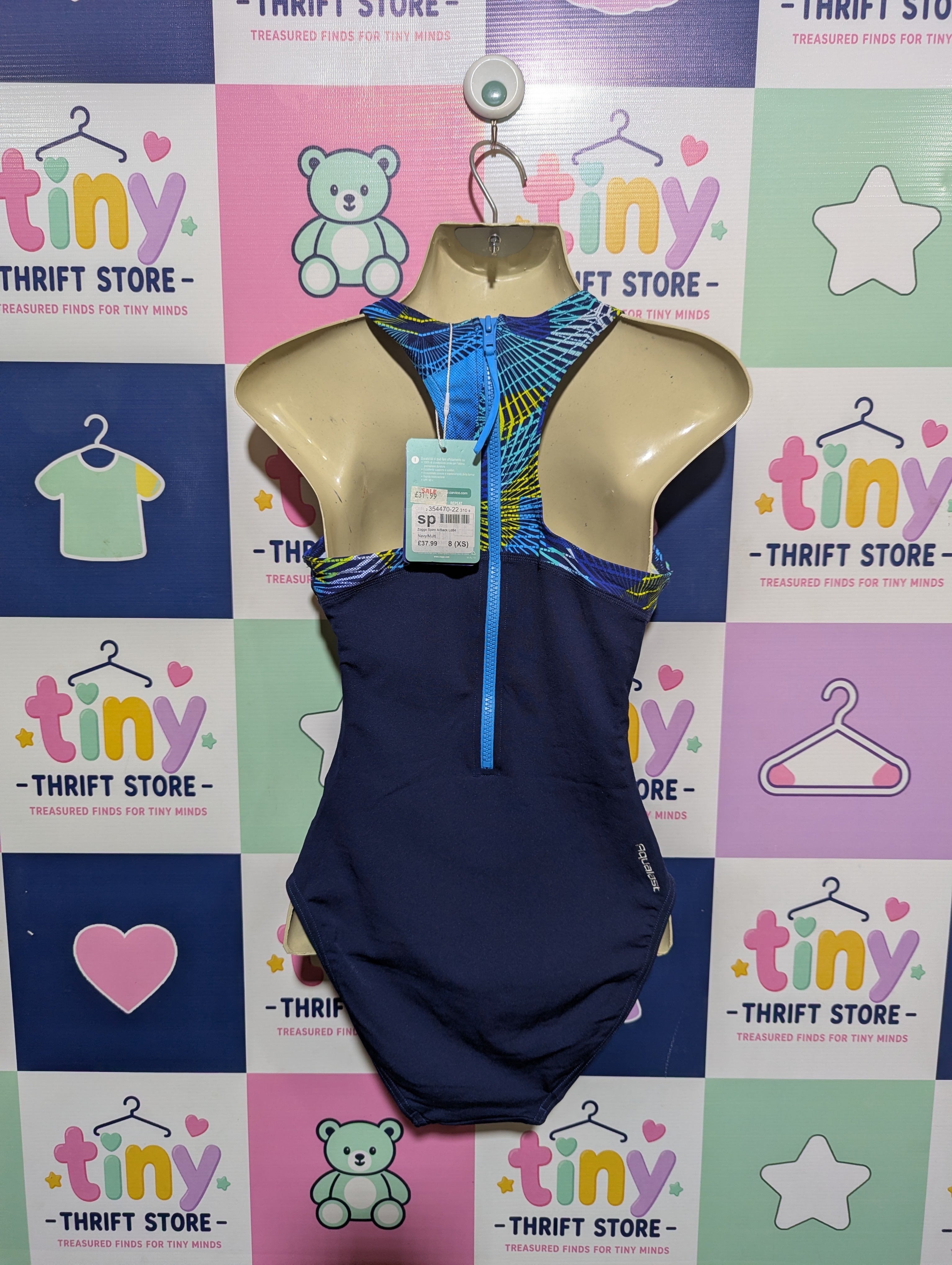 Zoggs Girls Navy Blue Patterned Performance Swimsuit - Size 8 Estimated Age 15 Years AB1
