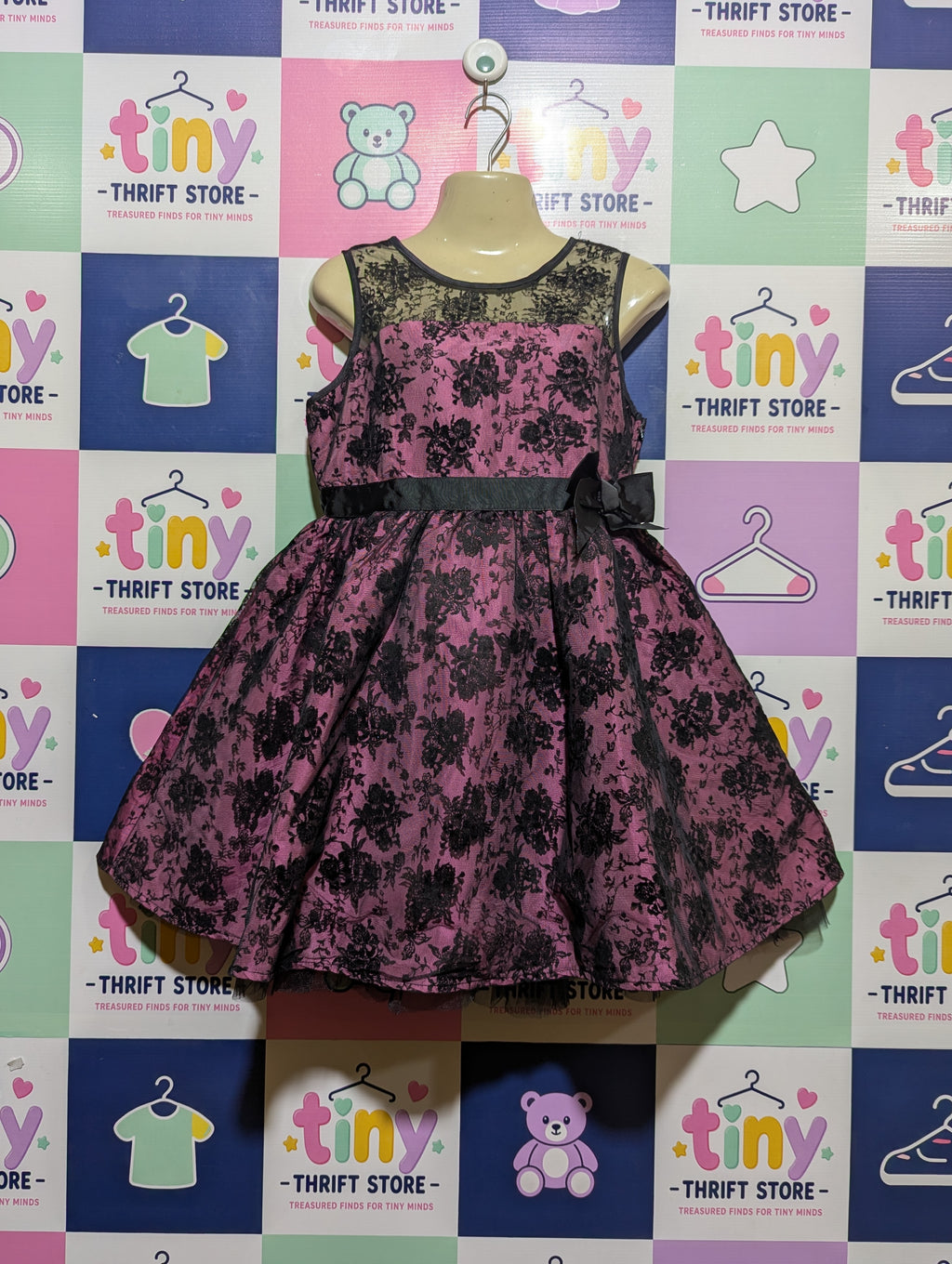Harajuku Mini for Target Girls Fuchsia & Black Floral Lace Party Dress - Size XL Estimated Age 14-16 Years AB1