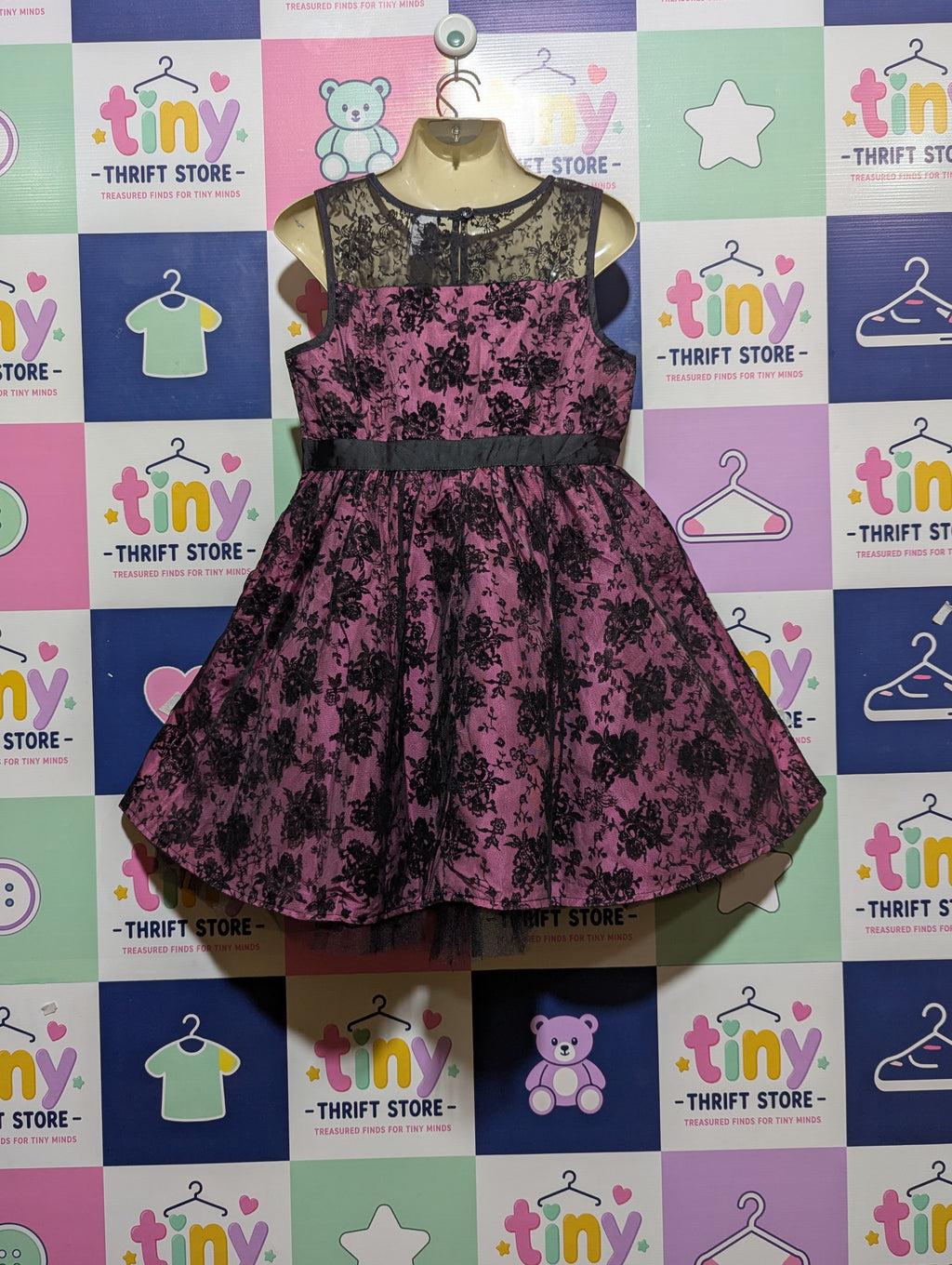 Harajuku Mini for Target Girls Fuchsia & Black Floral Lace Party Dress - Size XL Estimated Age 14-16 Years AB1