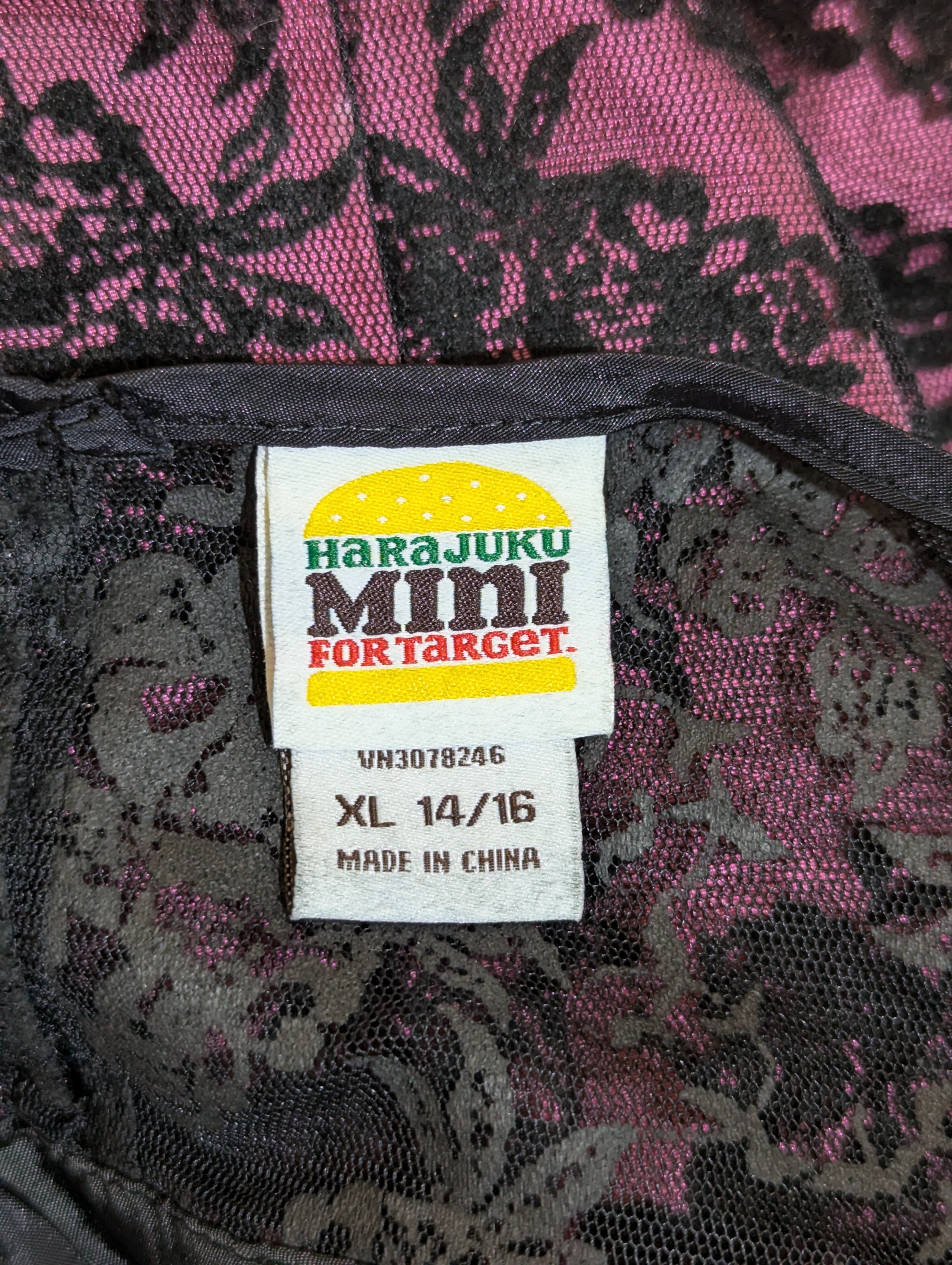 Harajuku Mini for Target Girls Fuchsia & Black Floral Lace Party Dress - Size XL Estimated Age 14-16 Years AB1