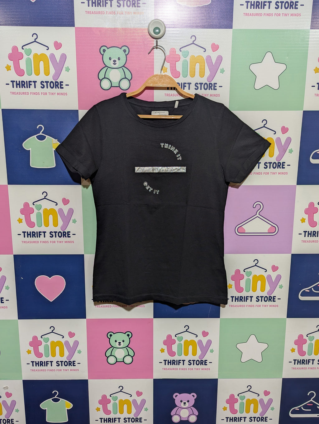 Melting Stockholm Girls Black "Think It Get It" Graphic Tee - Size XS Estimated Age 15 Years AB1