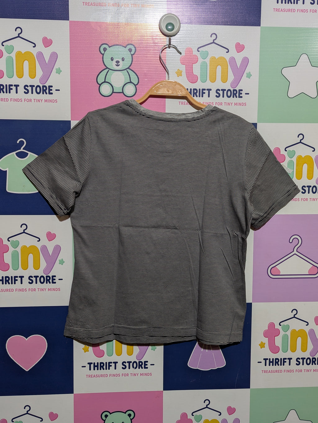 Nuvel. Unisex Grey Striped Animal Print Tee - Size S Estimated Age 15 Years AB1