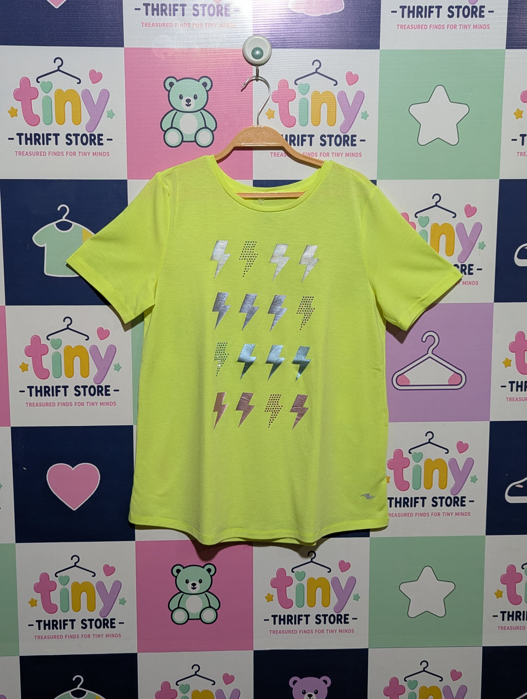 Athletic Works Girls Neon Yellow "Lightning Bolt" Graphic Tee - Size XL Estimated Age 14-16 Years AB1