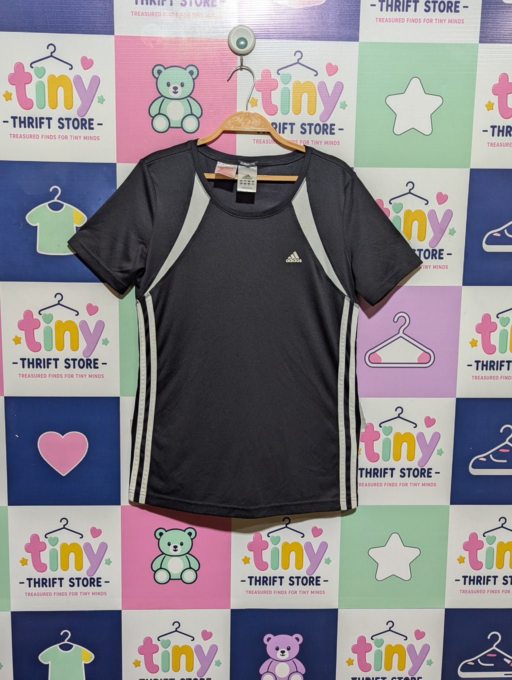 Adidas Girls Black/Grey Climalite Athletic Sport Tee - Size 15-16Y Estimated Age 14-16 Years AB1