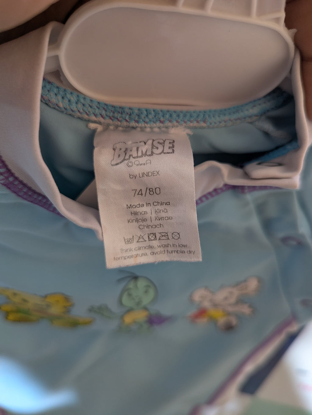 Bamse by Lindex Boys Light Blue "Cartoon Characters" One-Piece Swimsuit - Size Estimated Age 9-12 Months AB1