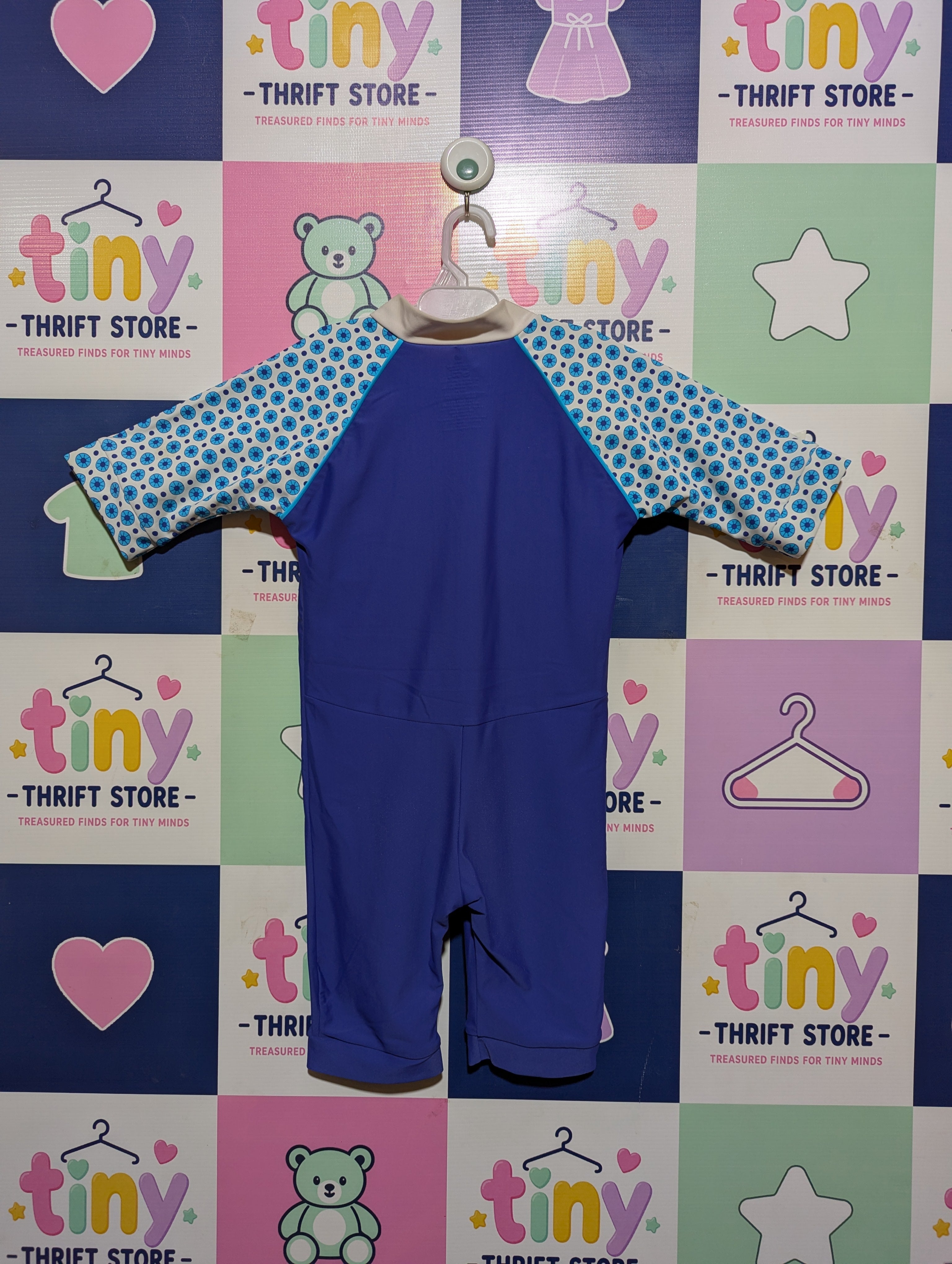 Platypus Australia Girls Blue "Floral Sleeves" Zip-Up Swimsuit - Size Estimated Age 8 Years AB1