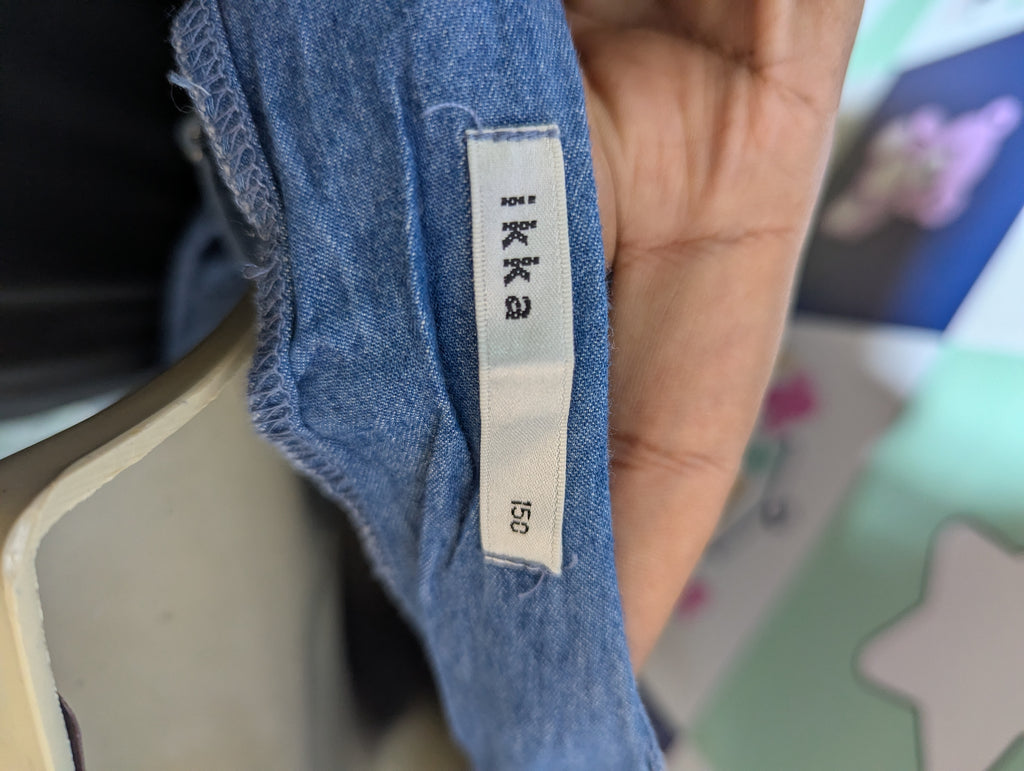 Ikka Girls Blue Denim Ruffle-Front Jumpsuit - Size Estimated Age 11-12 Years AB2